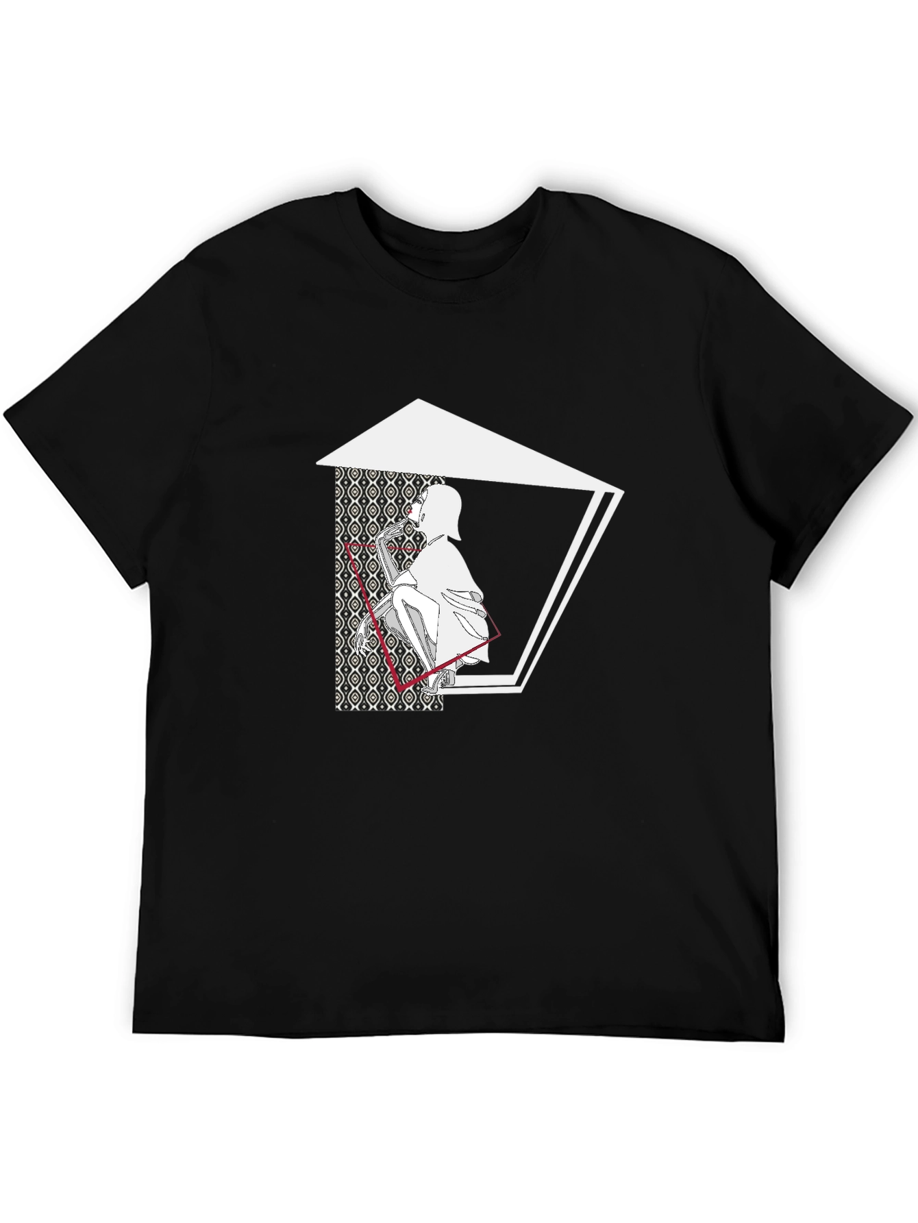 Abstract Graphic Print Black Cotton Blend Tee