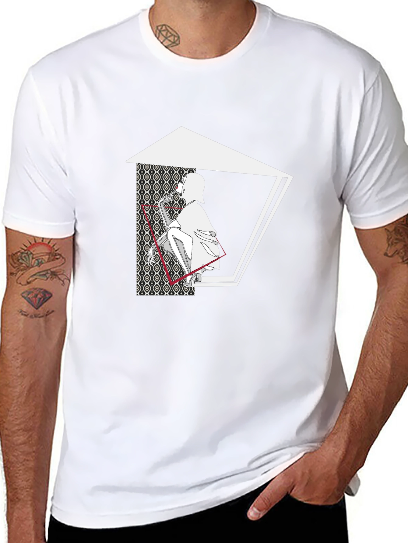 Abstract Graphic Print Black Cotton Blend Tee