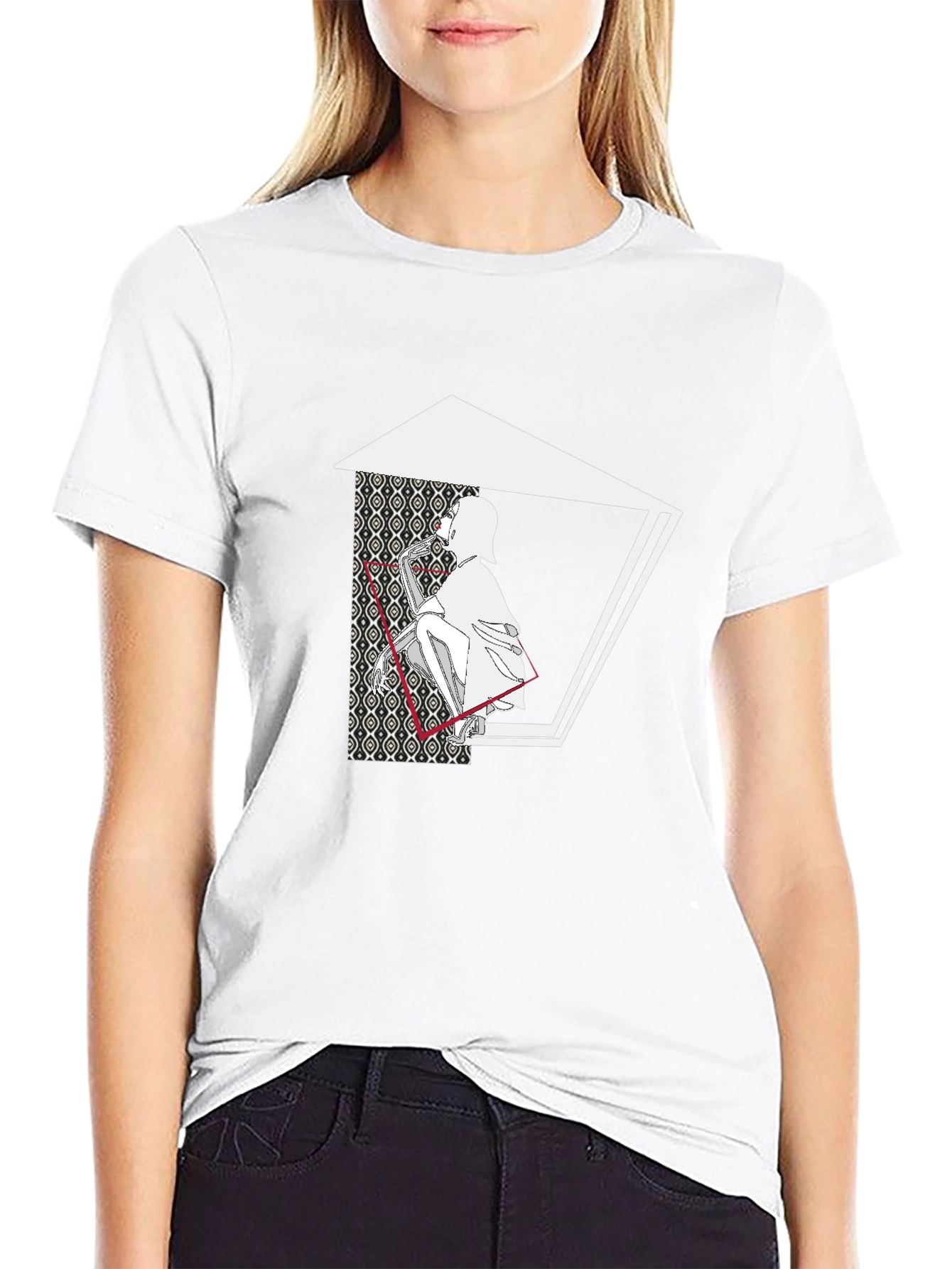 Abstract Graphic Print Black Cotton Blend Tee