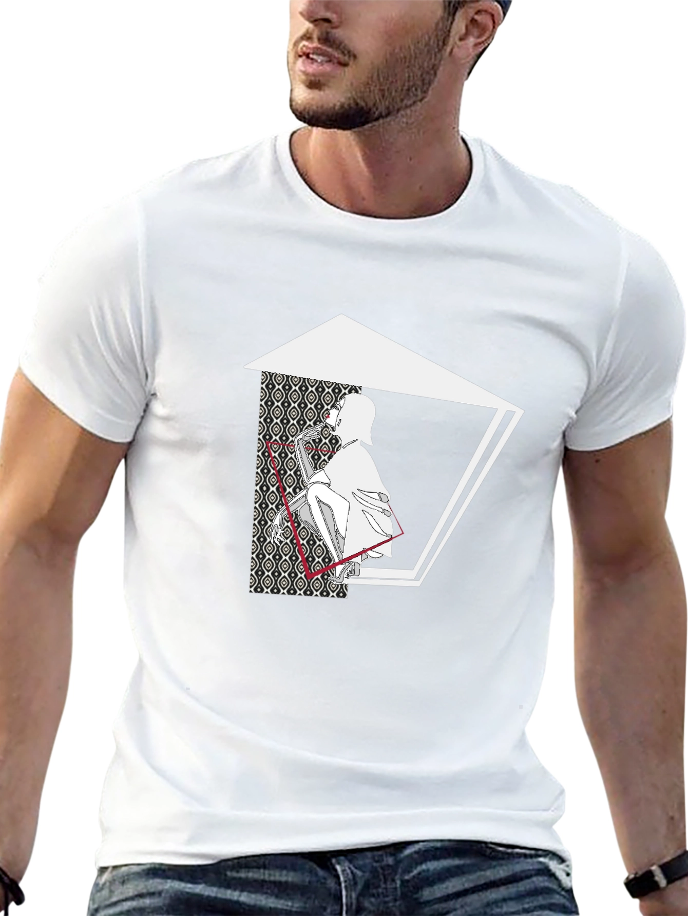 Abstract Graphic Print Black Cotton Blend Tee