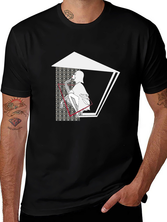 Abstract Graphic Print Black Cotton Blend Tee