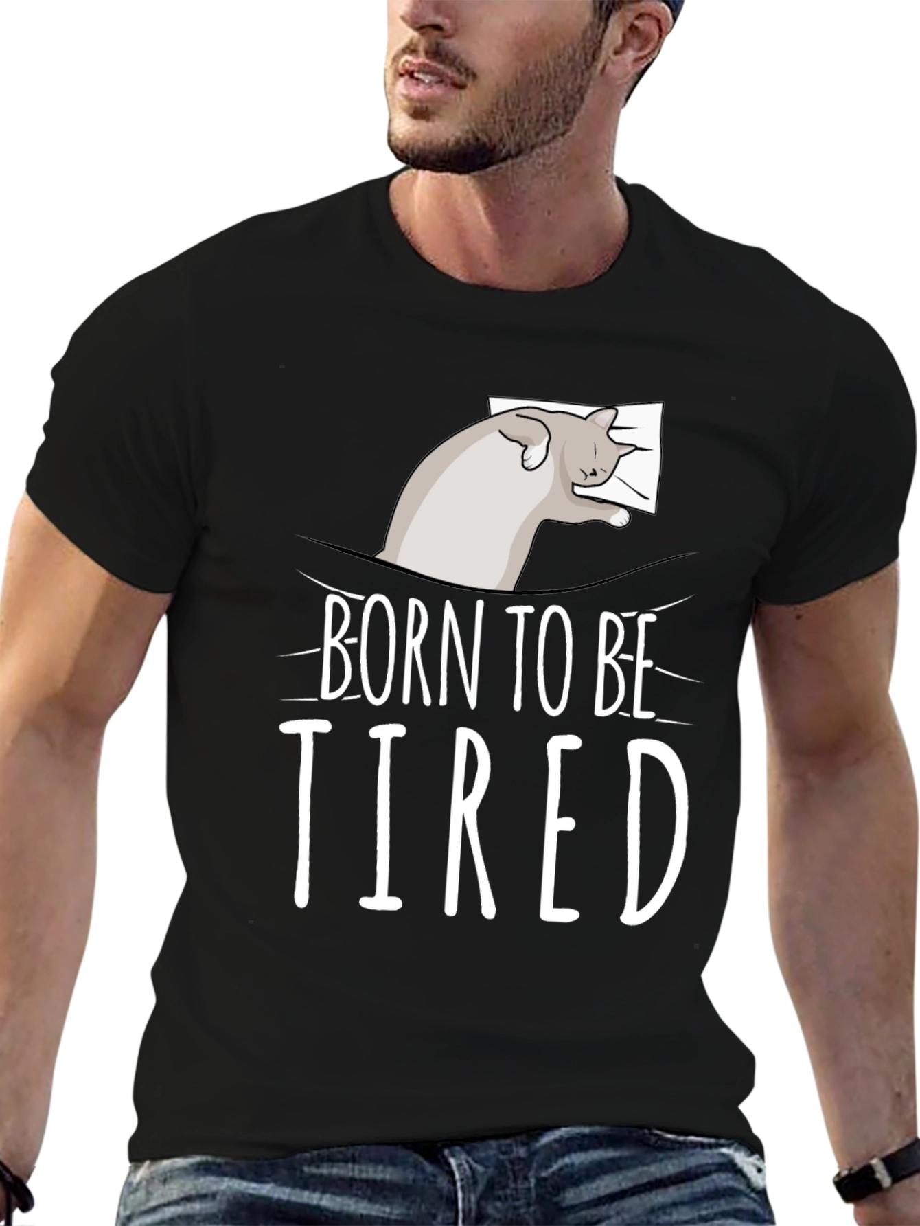 Born to be Tired Cat Graphic T-Shirt