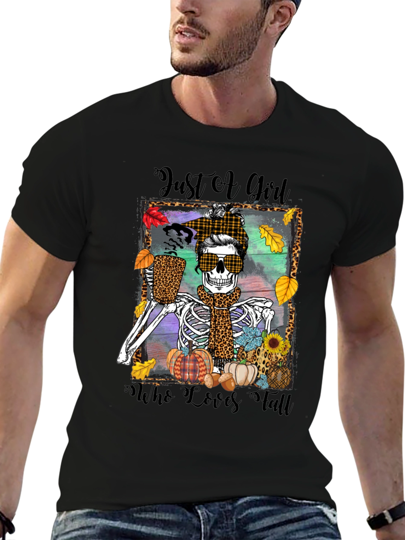 Just a Girl Who Loves Fall Skeleton T-Shirt