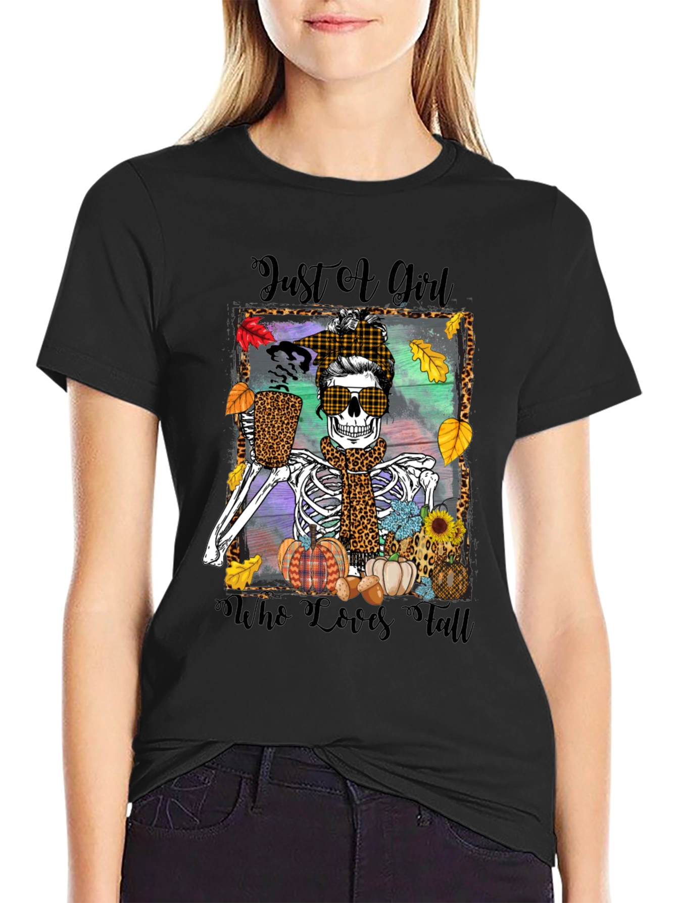 Just a Girl Who Loves Fall Skeleton T-Shirt