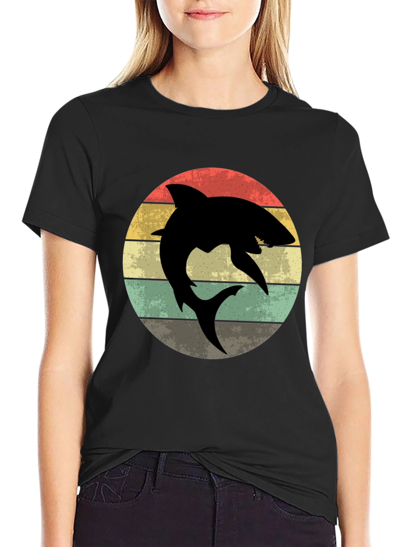 Retro Shark Graphic T-Shirt - Mens Black Tee