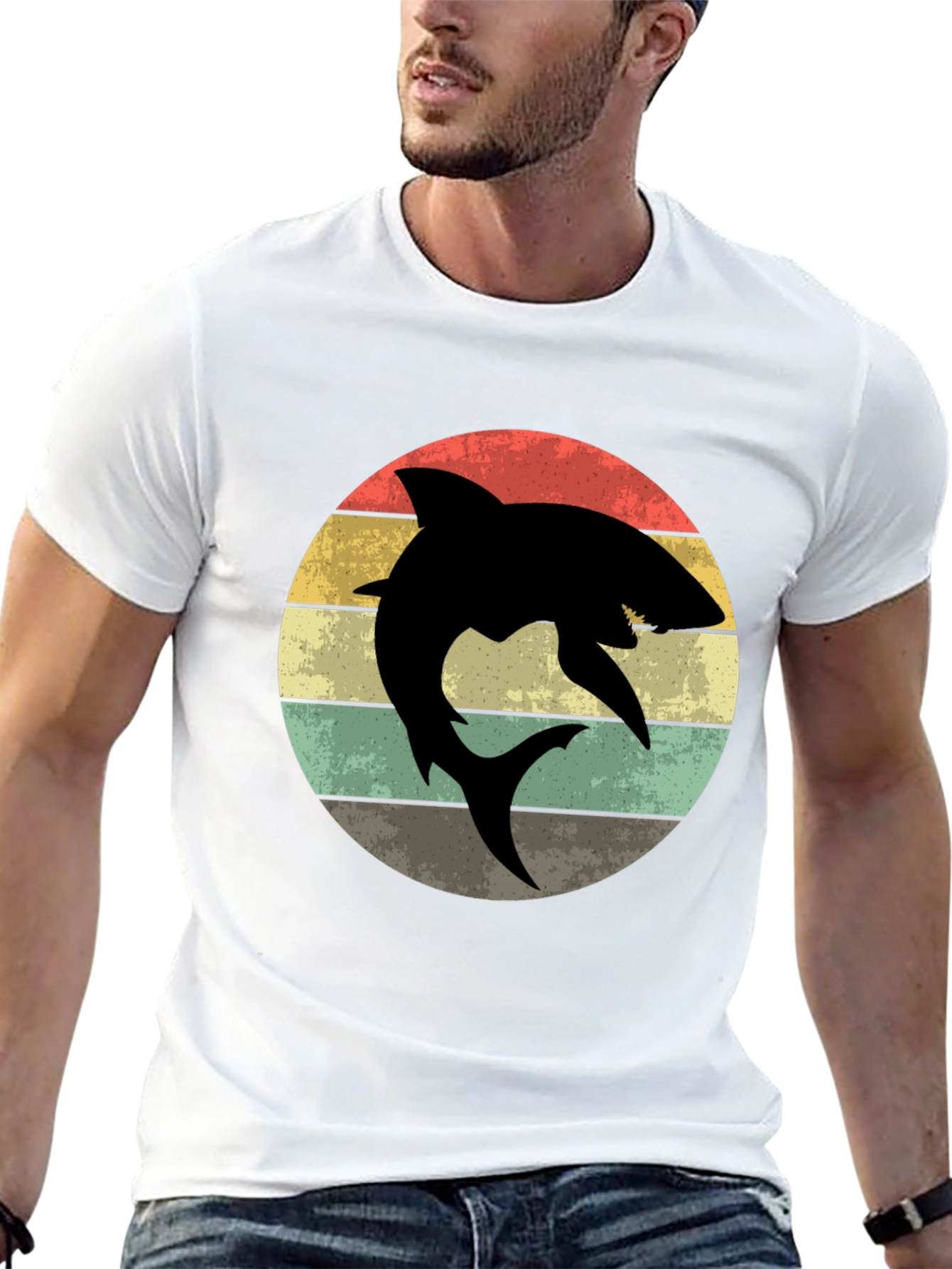 Retro Shark Graphic T-Shirt - Mens Black Tee