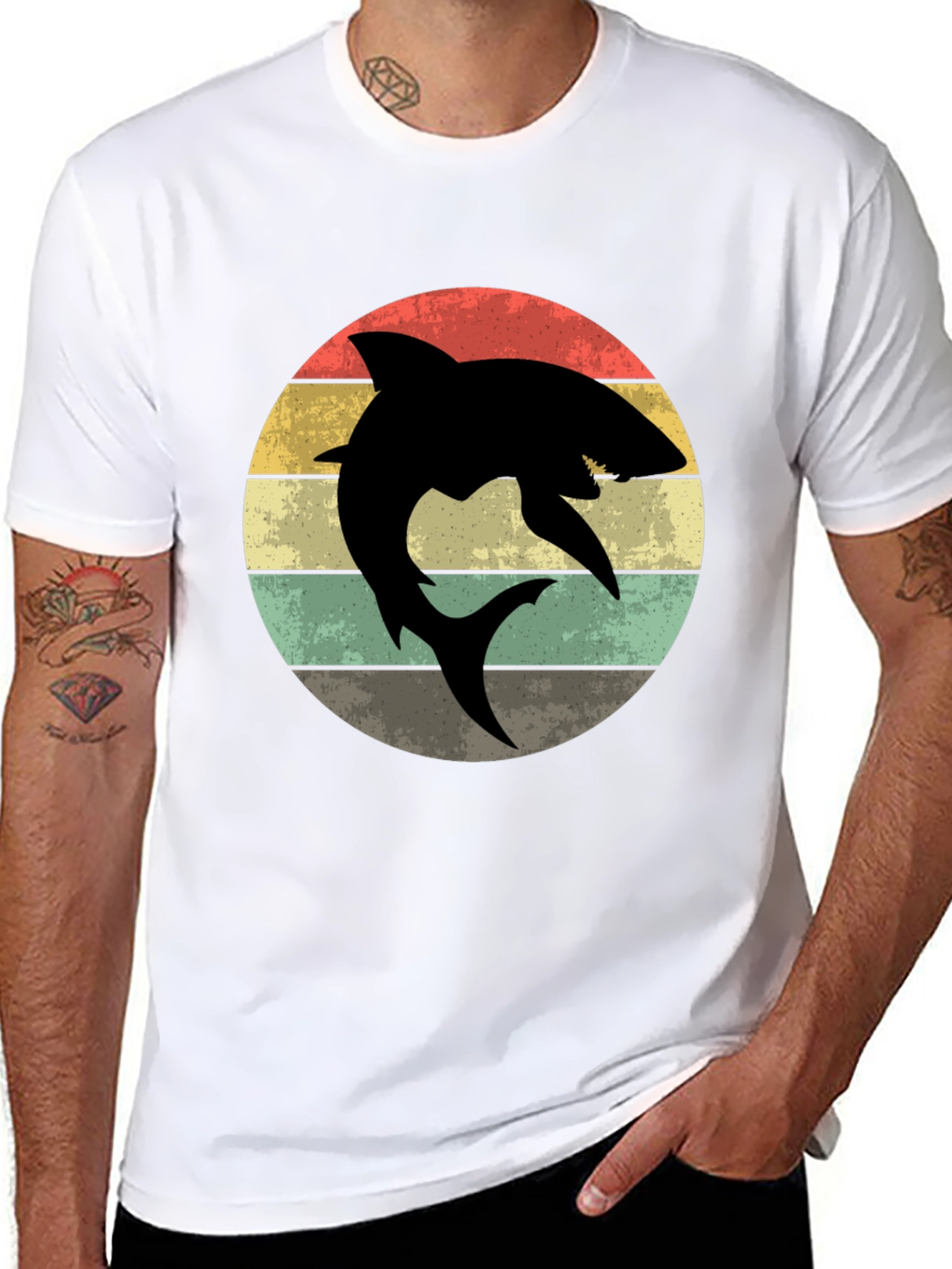 Retro Shark Graphic T-Shirt - Mens Black Tee