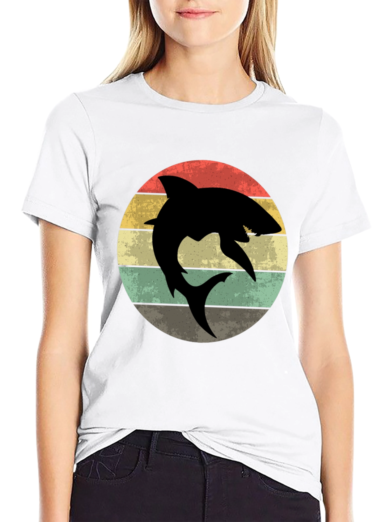 Retro Shark Graphic T-Shirt - Mens Black Tee