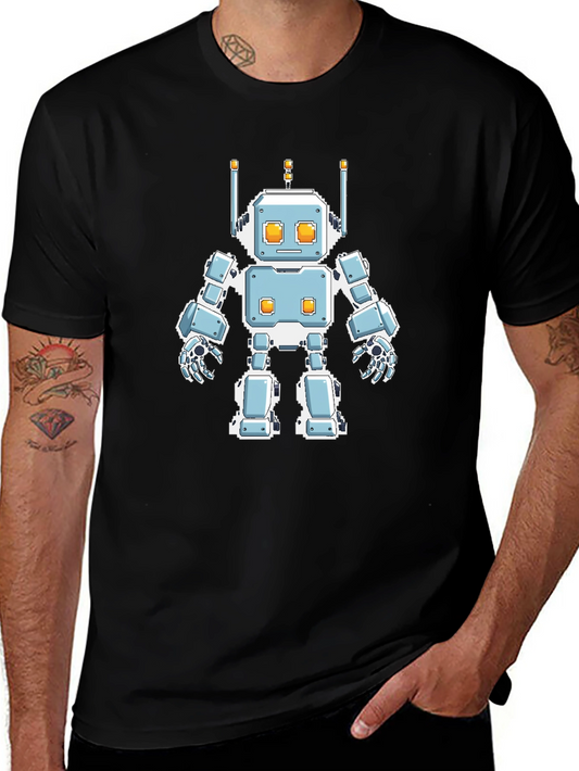 Retro Robot Pixel Art T-Shirt - Black