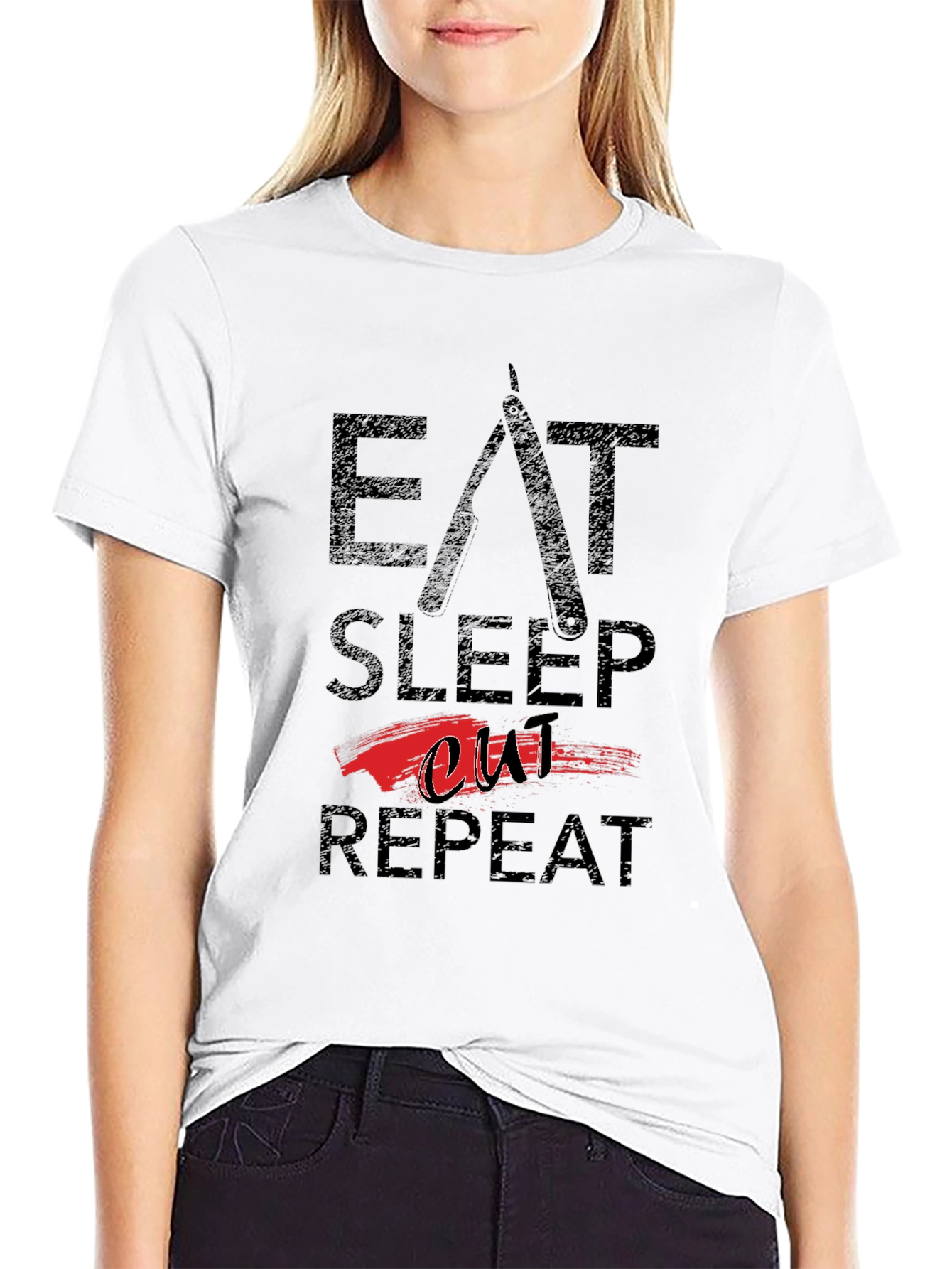 Eat Sleep Cut Repeat Black T-Shirt