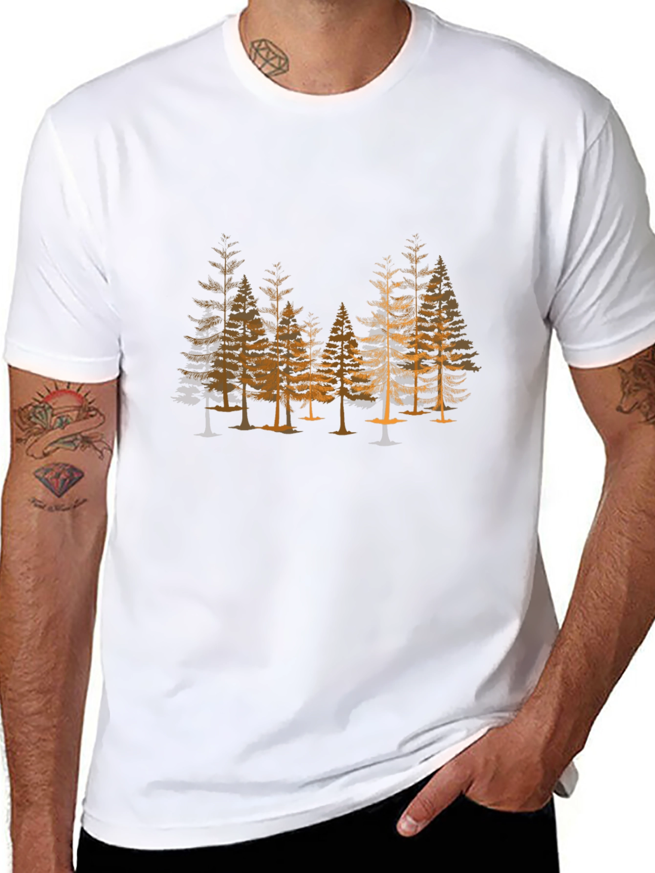 Mens Black T-Shirt - Forest Print
