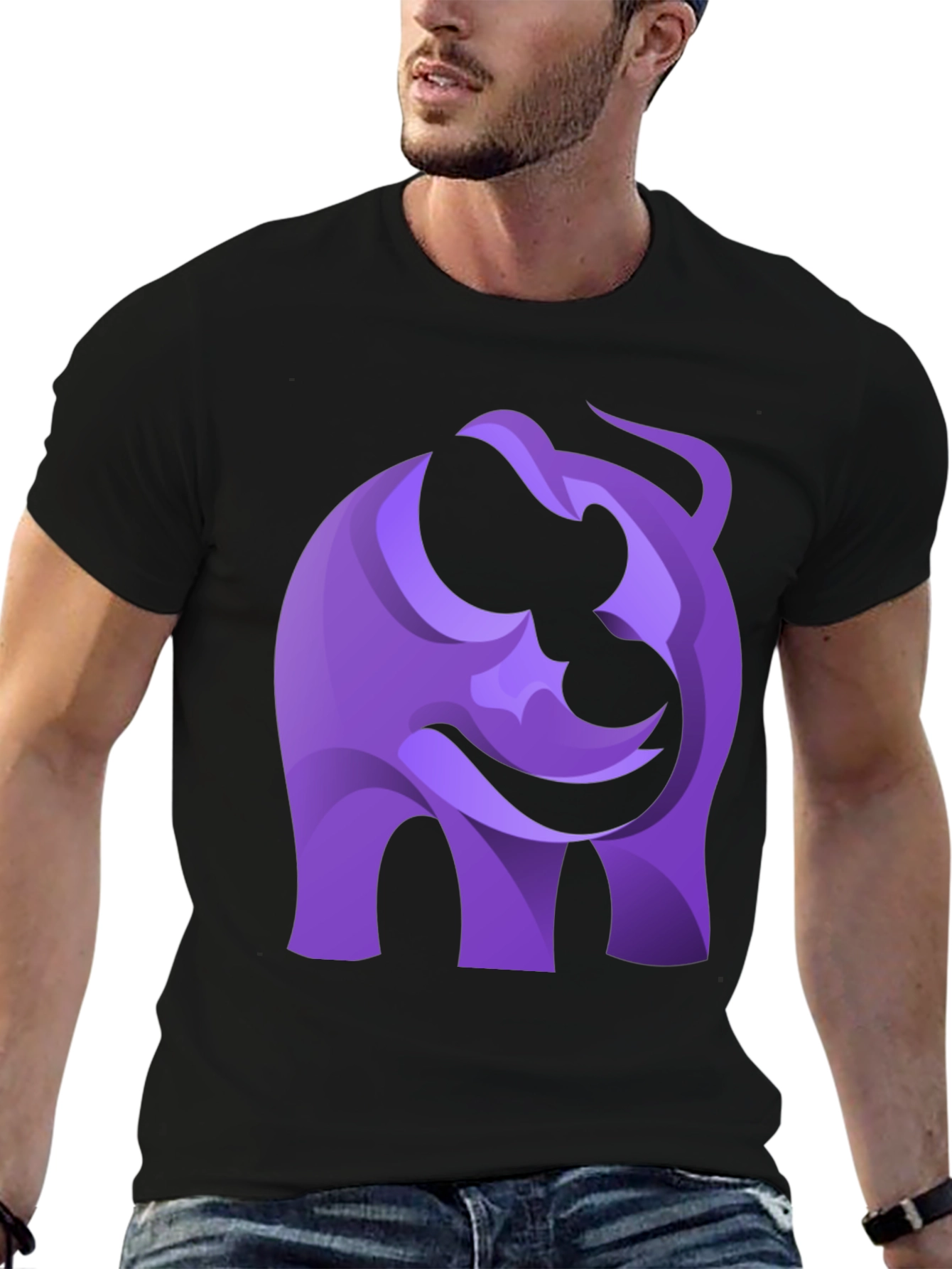 Abstract Purple Elephant Graphic Tee - Black