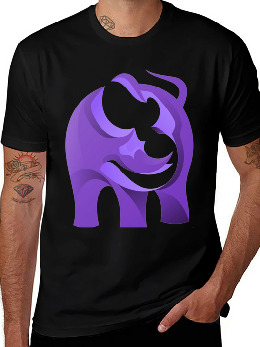 Abstract Purple Elephant Graphic Tee - Black