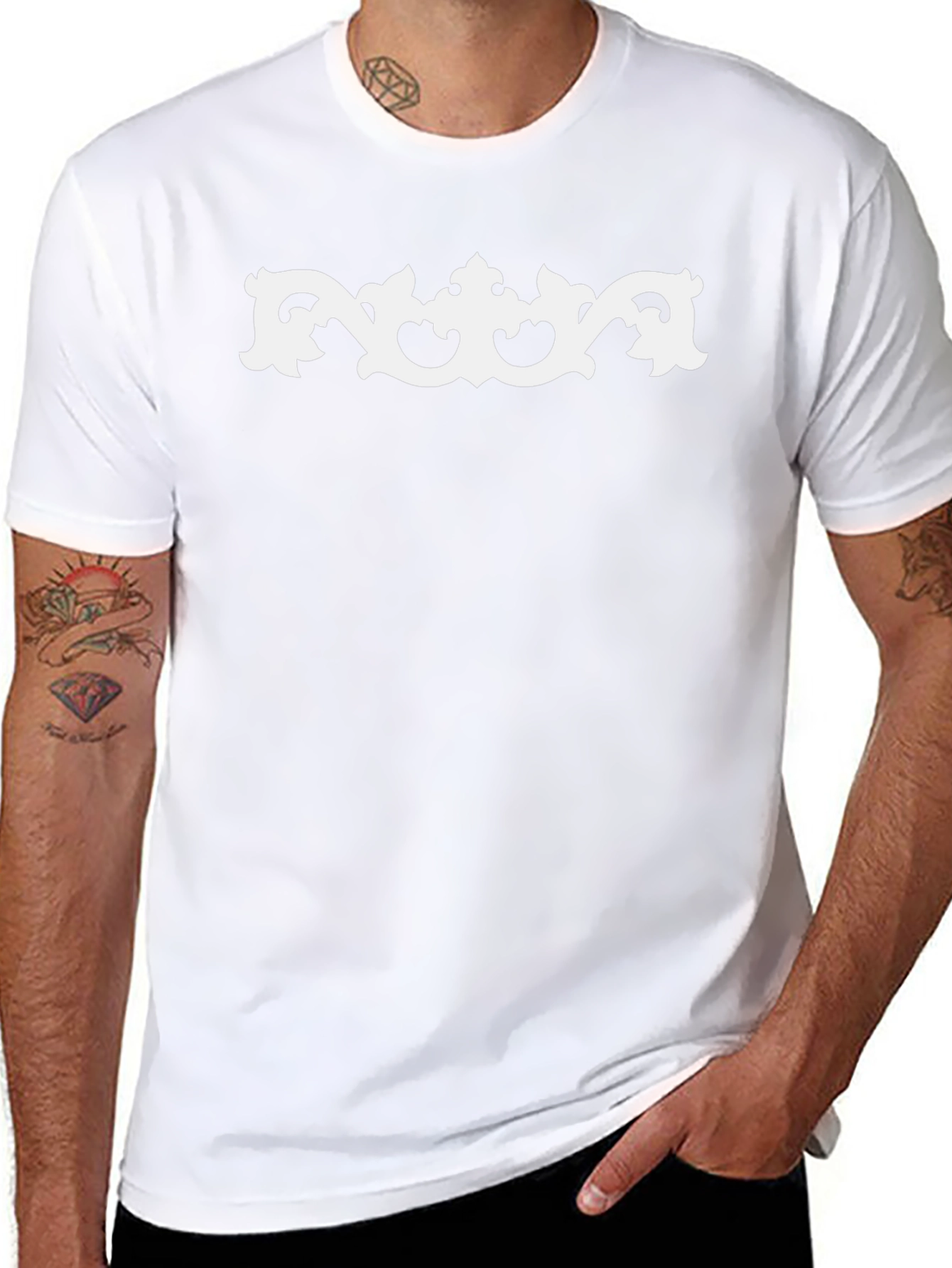 Stylish Black Tee with Ornate White Design