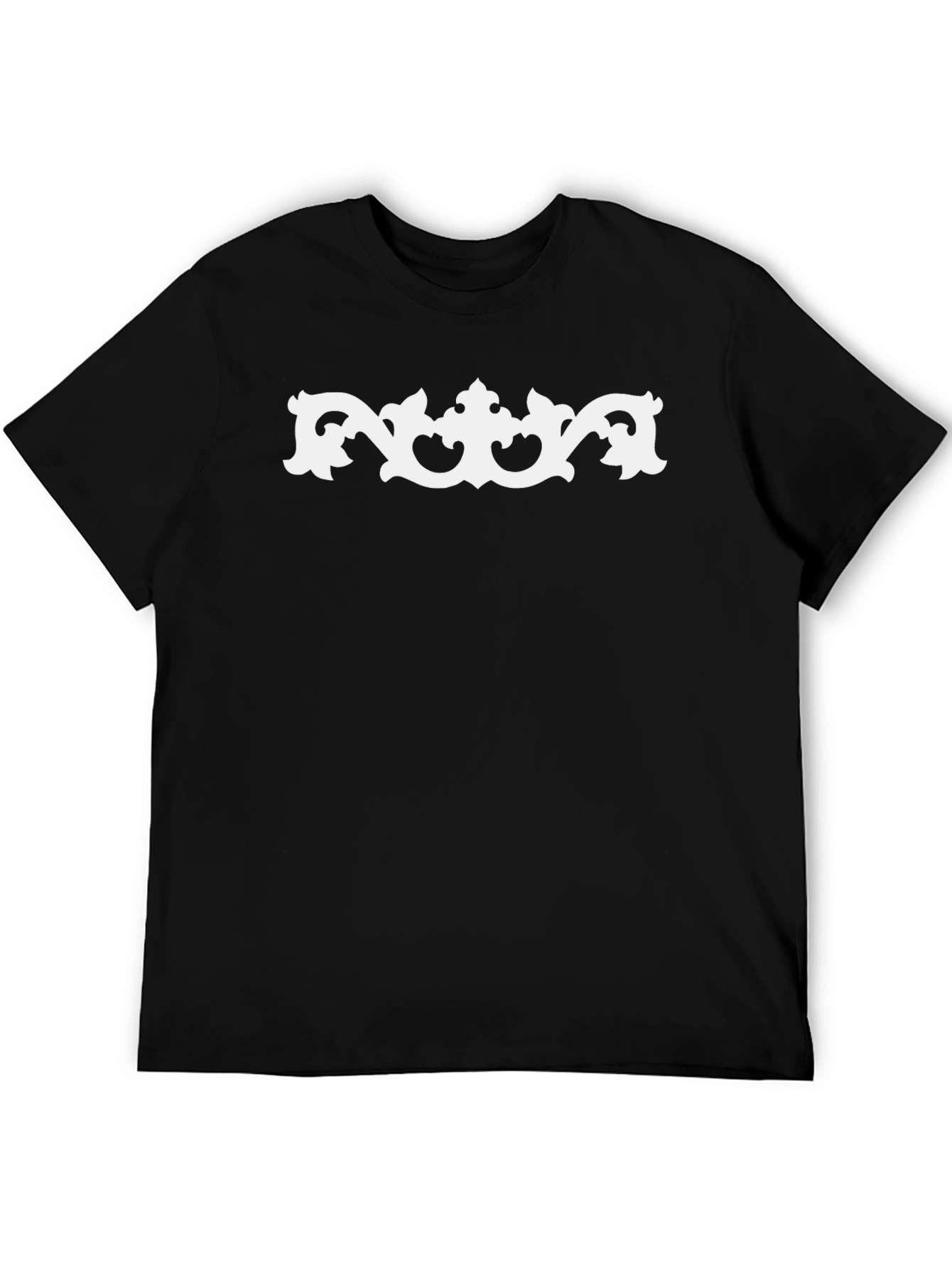 Stylish Black Tee with Ornate White Design