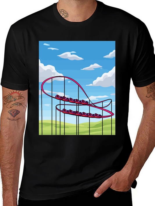 Cartoon Roller Coaster Graphic Tee - Fun & Unique Style