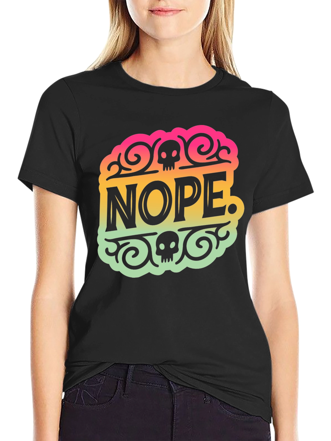 Nope Skull Graphic Tee - Trendy Statement Shirt