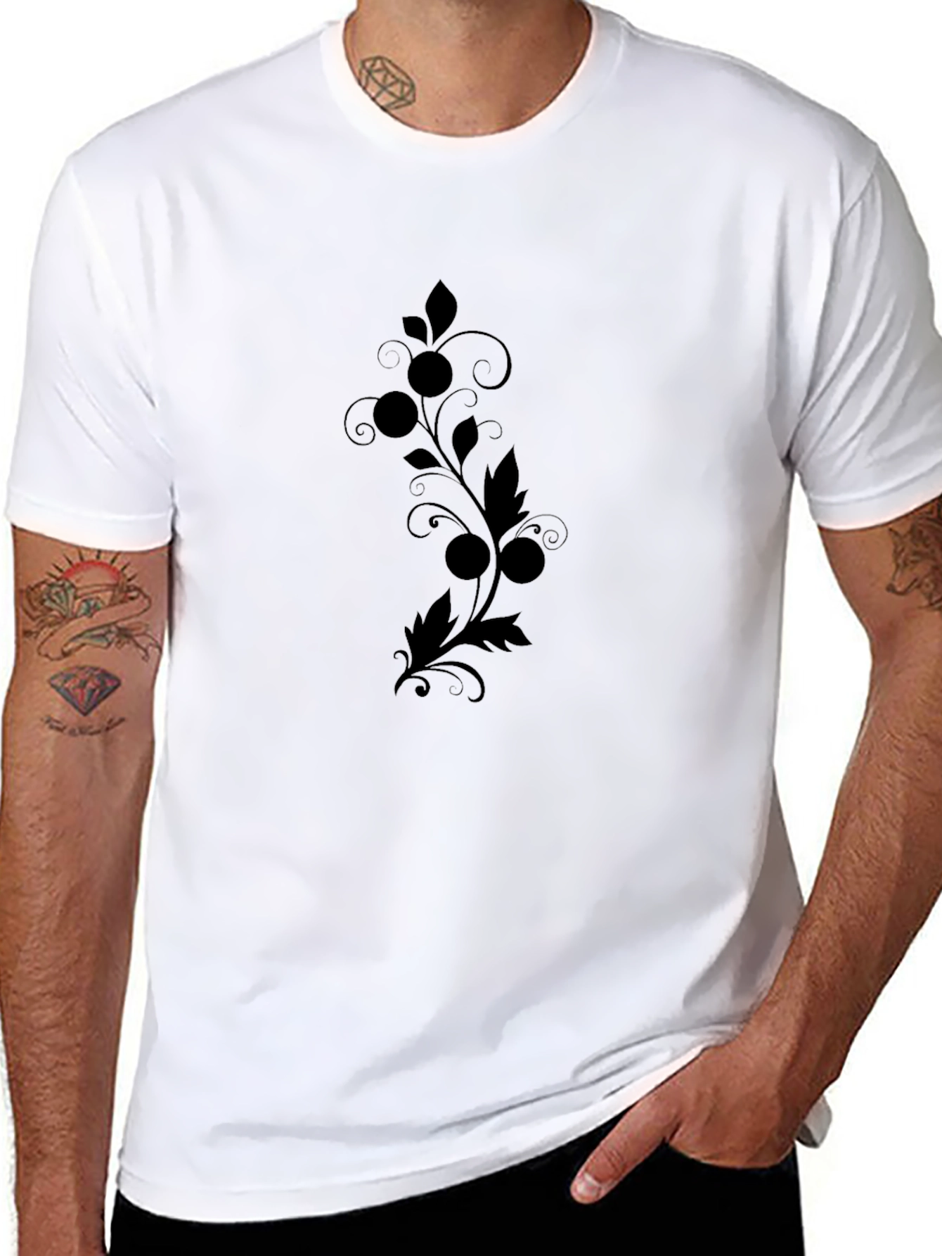 Black Graphic Print Tee - Nature Inspired Design