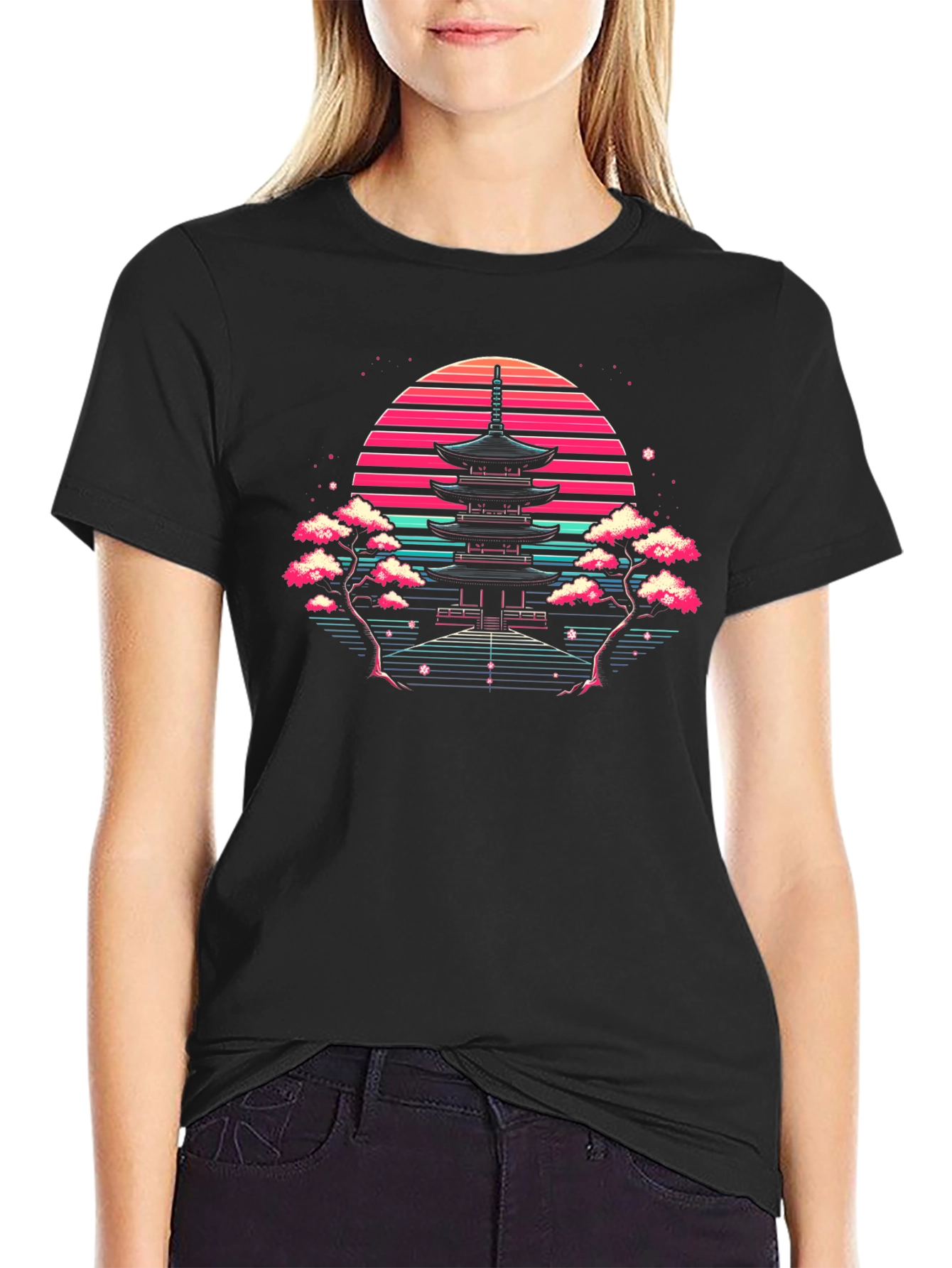 Retro Japanese Temple Sunset T-Shirt