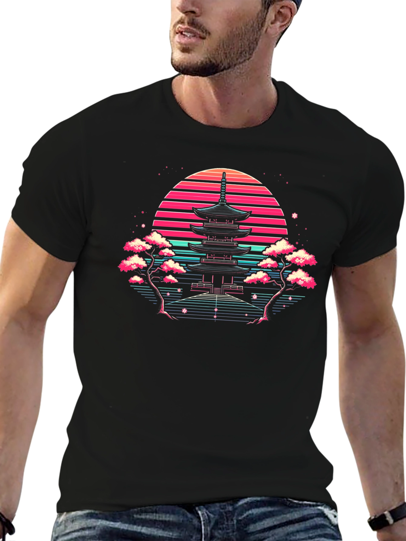 Retro Japanese Temple Sunset T-Shirt