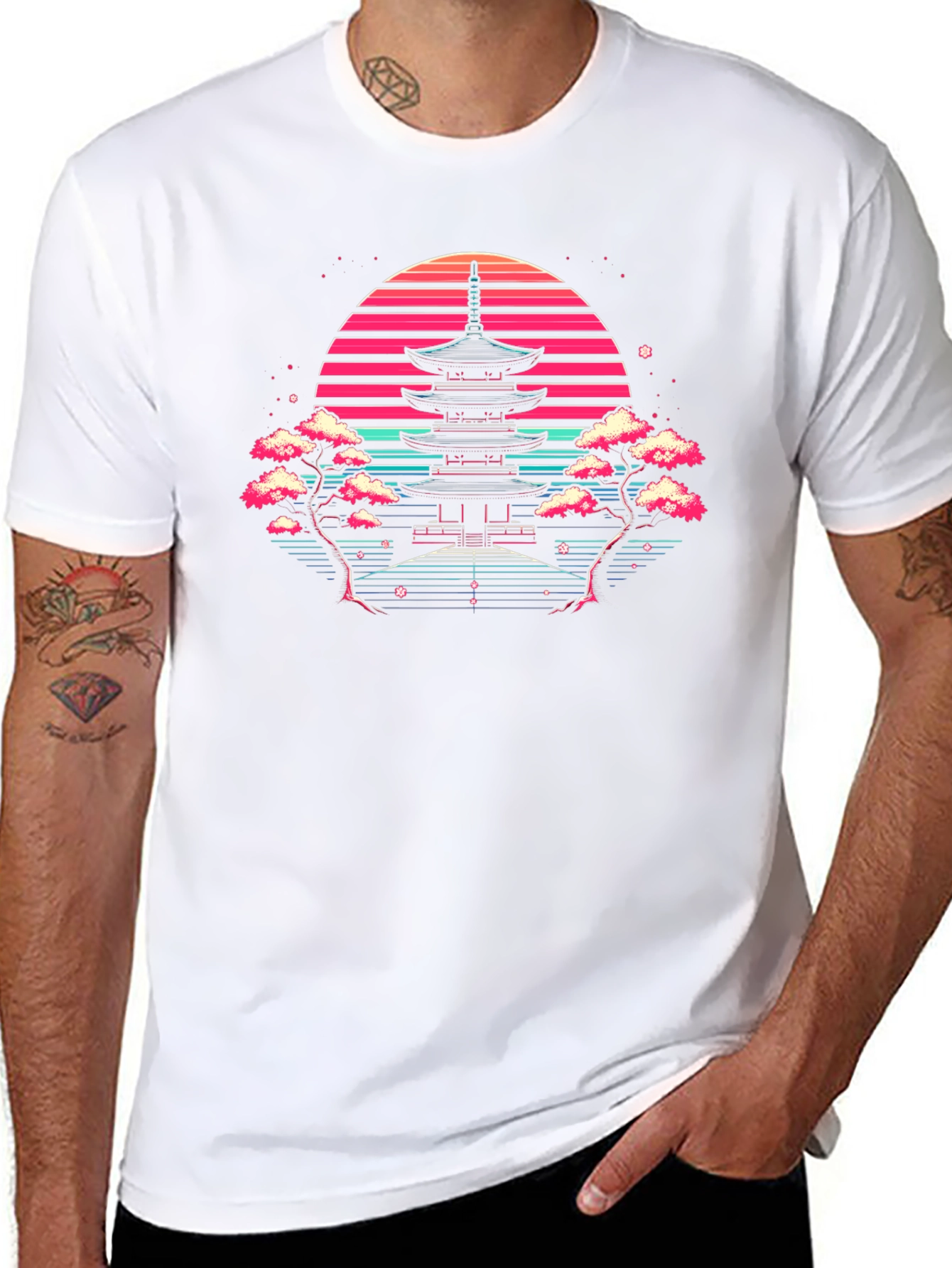 Retro Japanese Temple Sunset T-Shirt