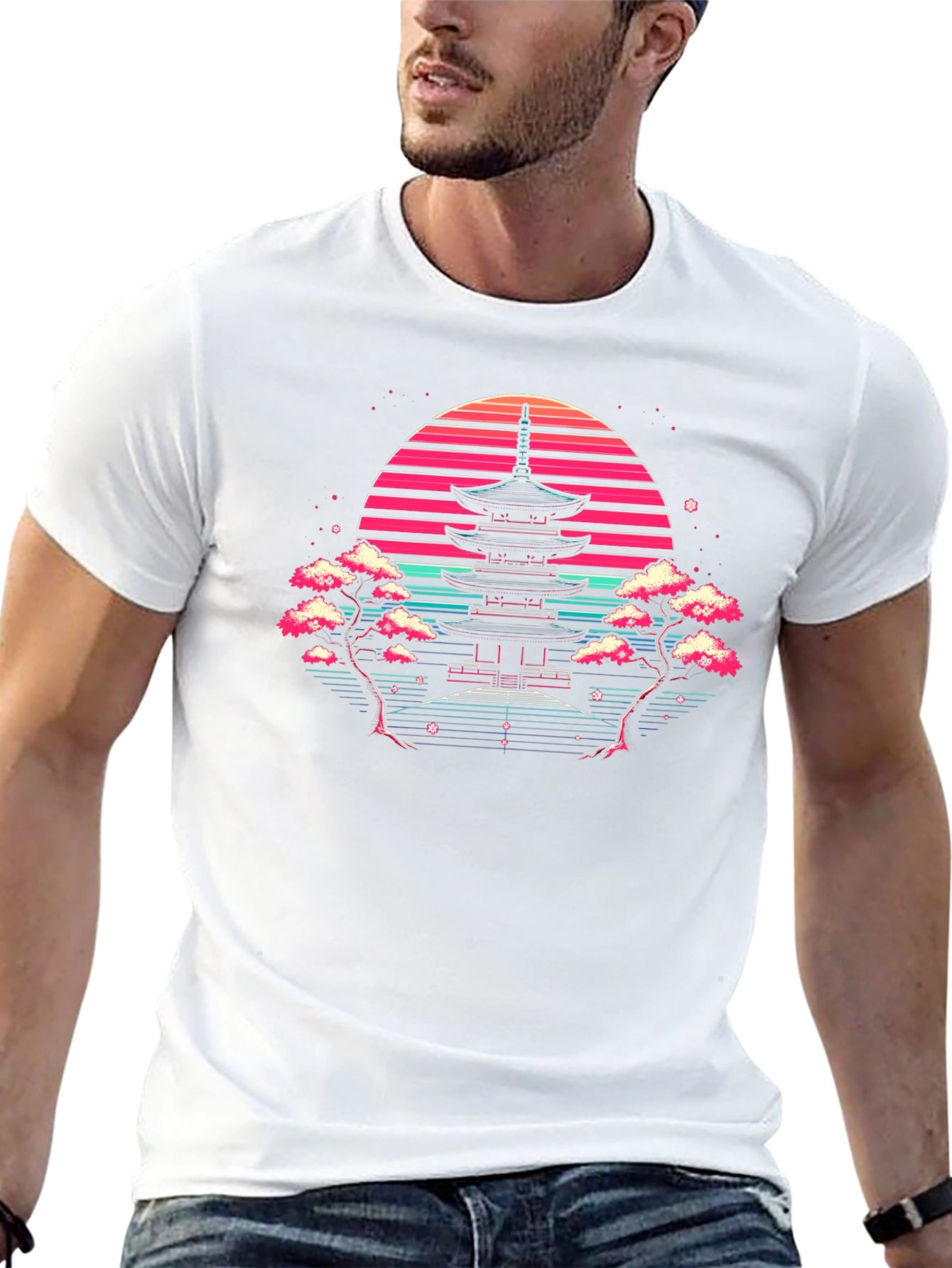 Retro Japanese Temple Sunset T-Shirt