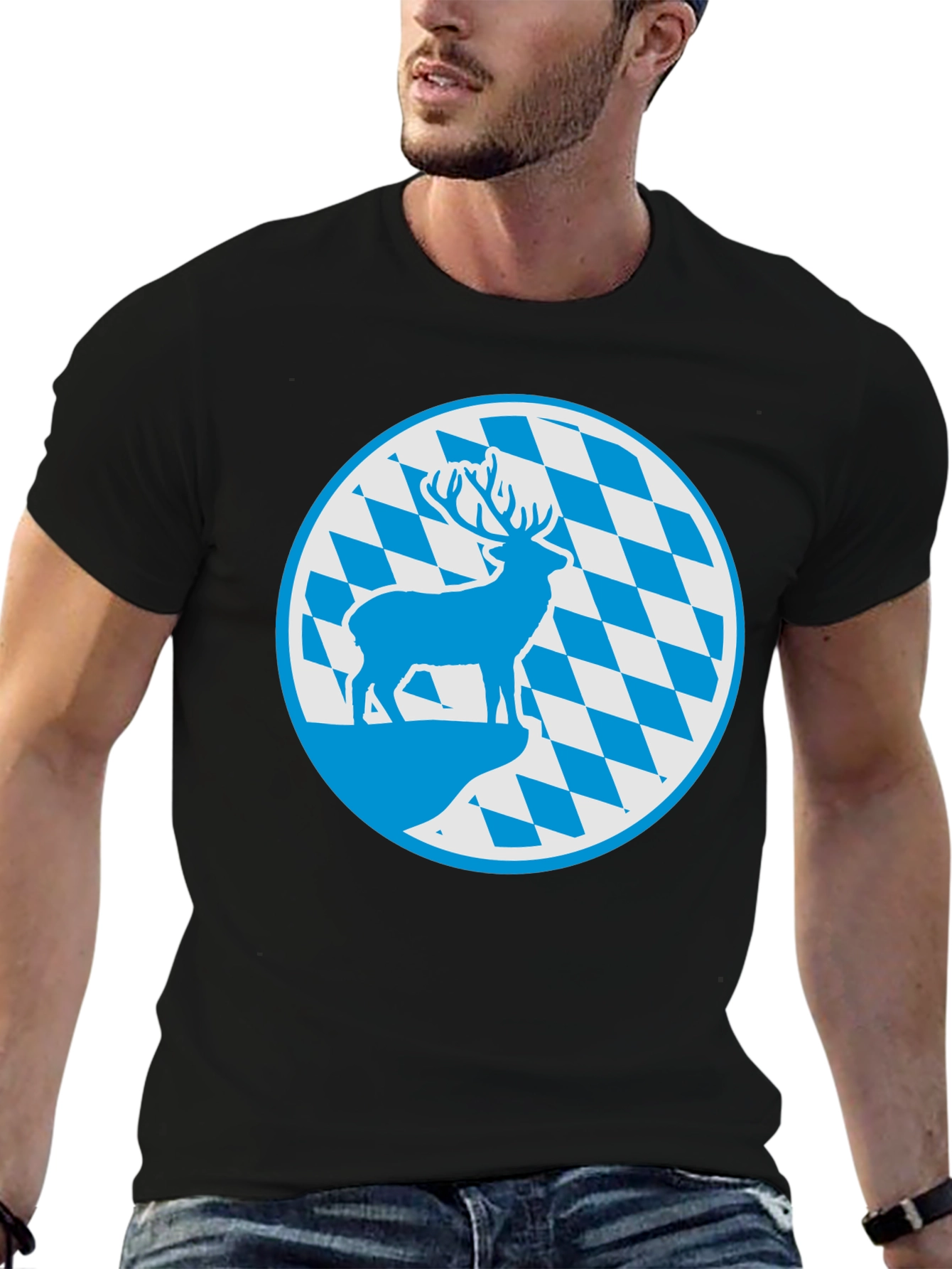 Bavarian Deer T-Shirt - Black Cotton Graphic Tee