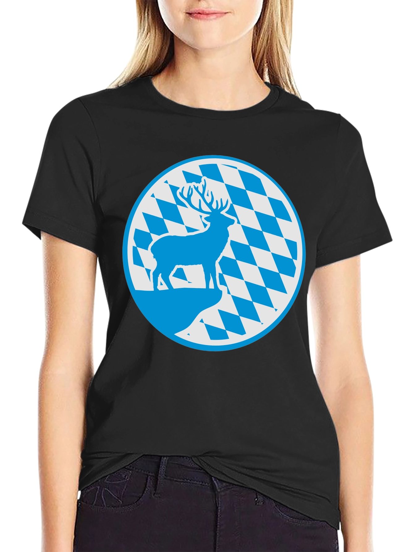Bavarian Deer T-Shirt - Black Cotton Graphic Tee