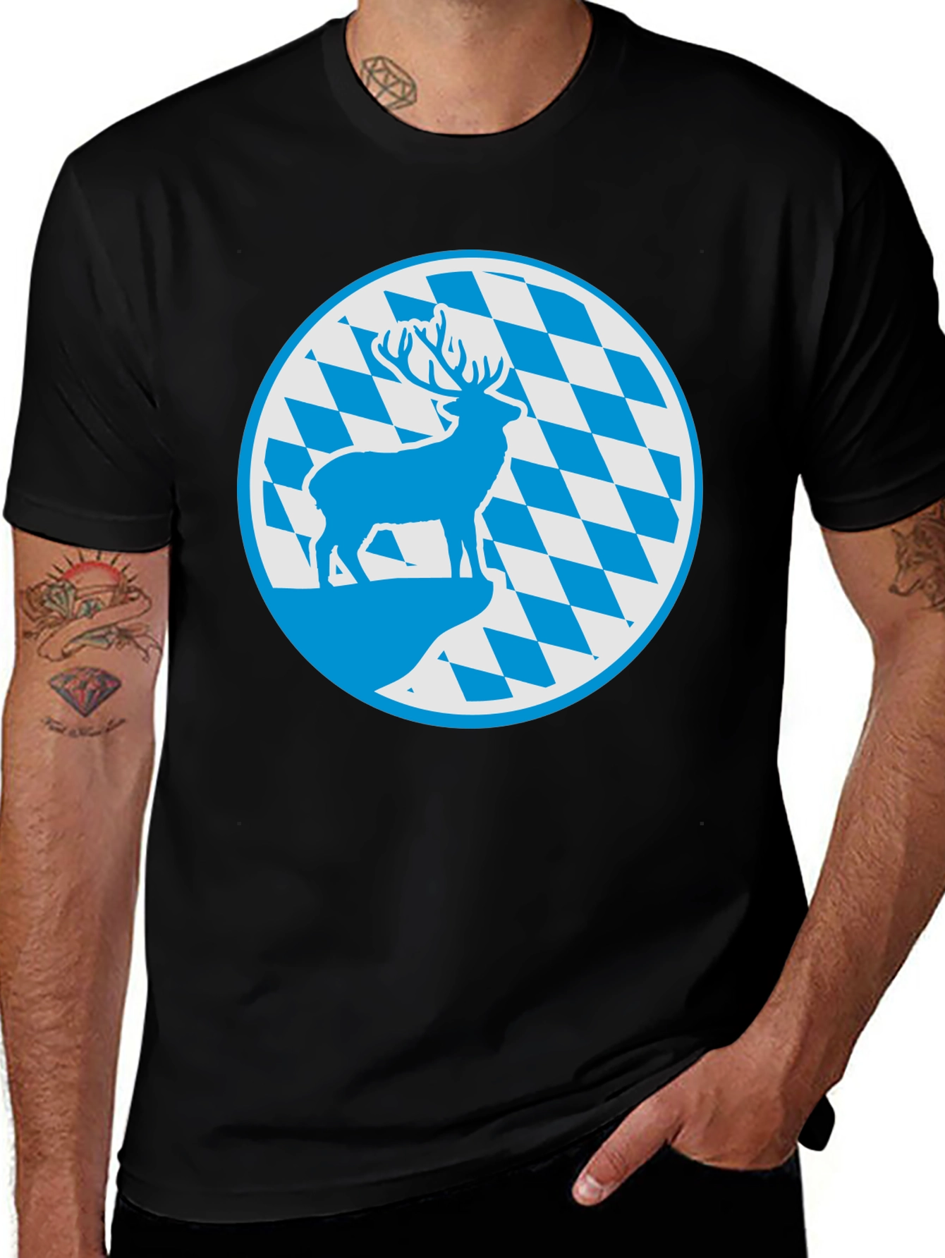 Bavarian Deer T-Shirt - Black Cotton Graphic Tee