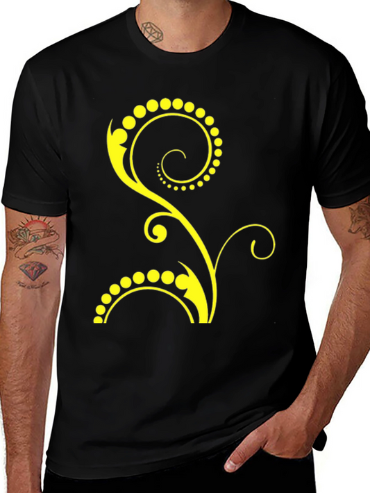 Stylish Black T-Shirt with Yellow Floral Design