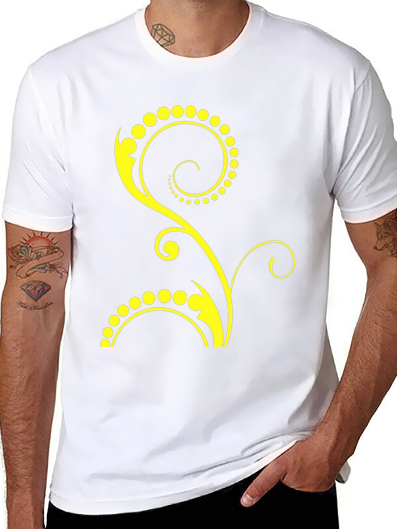 Stylish Black T-Shirt with Yellow Floral Design