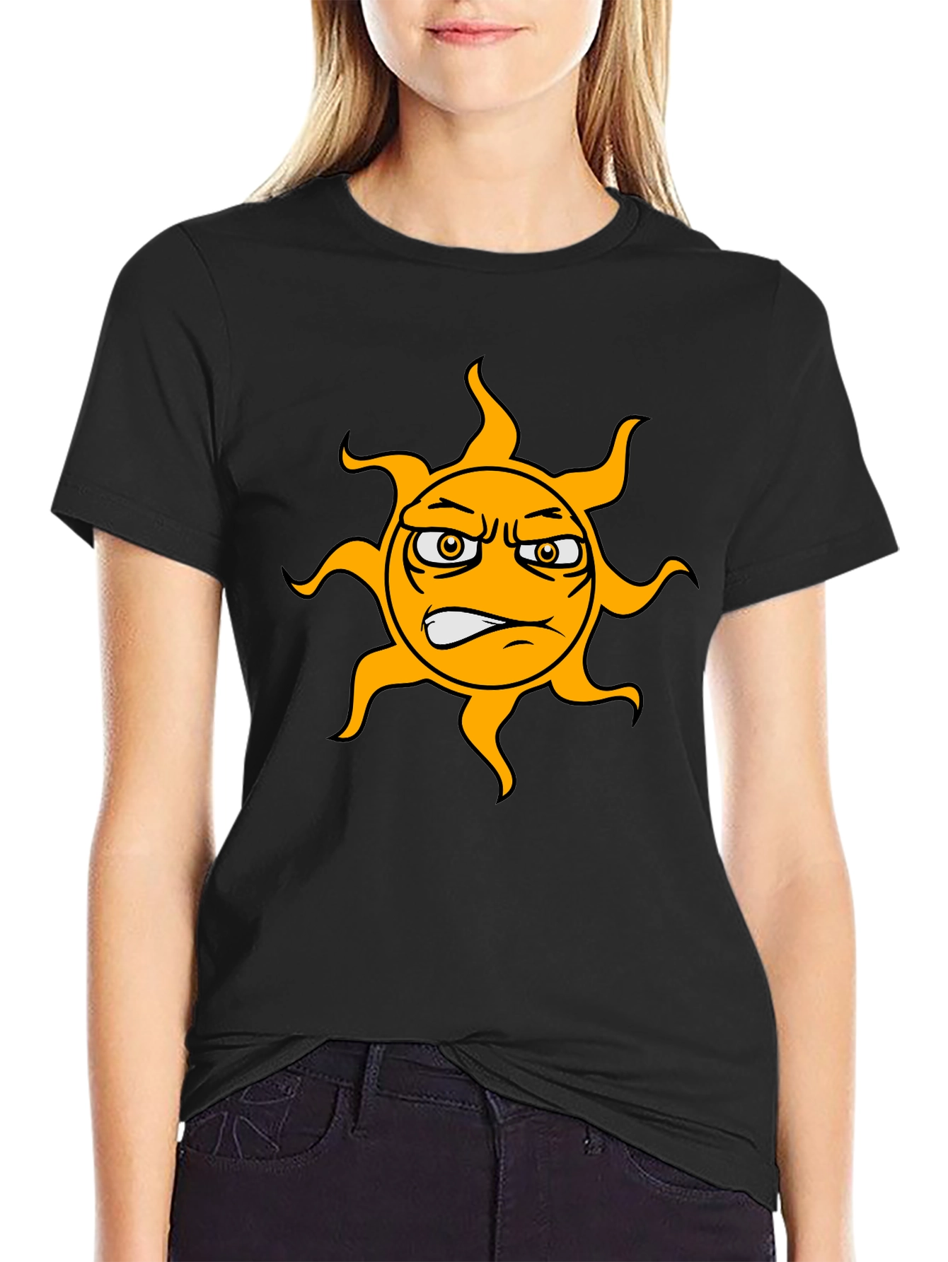 Grumpy Sun Graphic Tee - Black Cotton T-Shirt