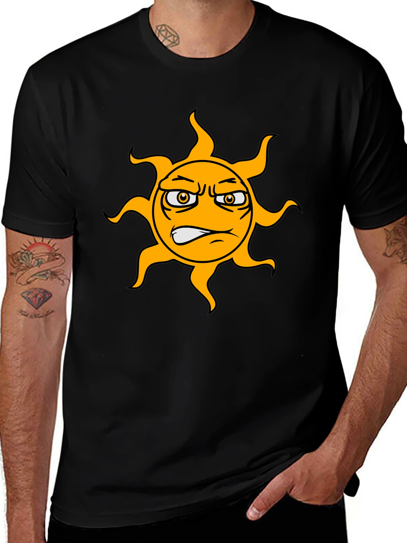 Grumpy Sun Graphic Tee - Black Cotton T-Shirt