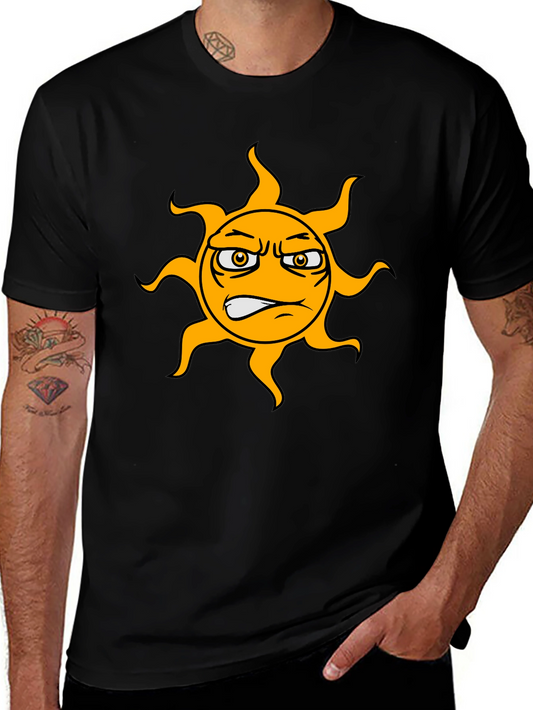 Grumpy Sun Graphic Tee - Black Cotton T-Shirt