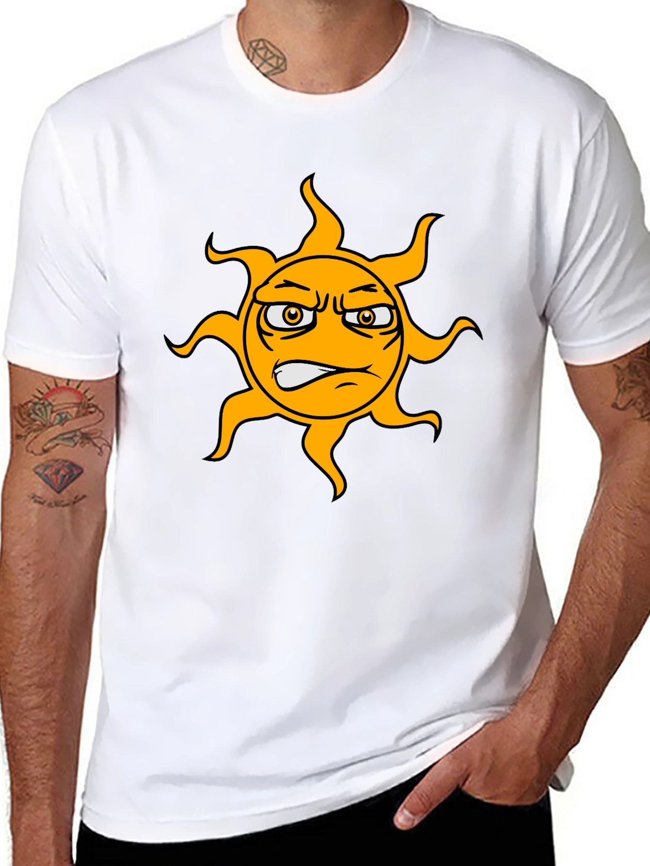 Grumpy Sun Graphic Tee - Black Cotton T-Shirt