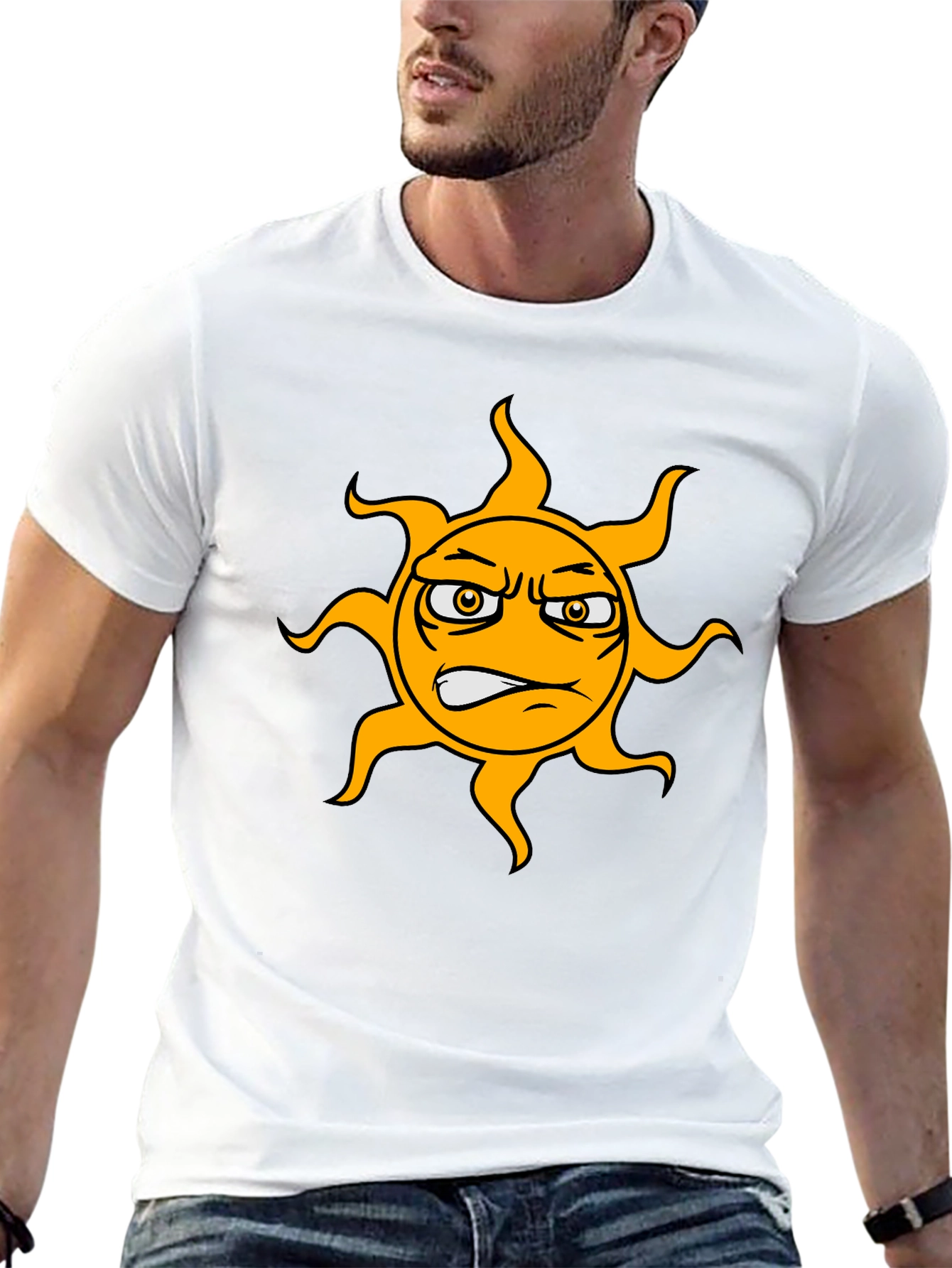 Grumpy Sun Graphic Tee - Black Cotton T-Shirt