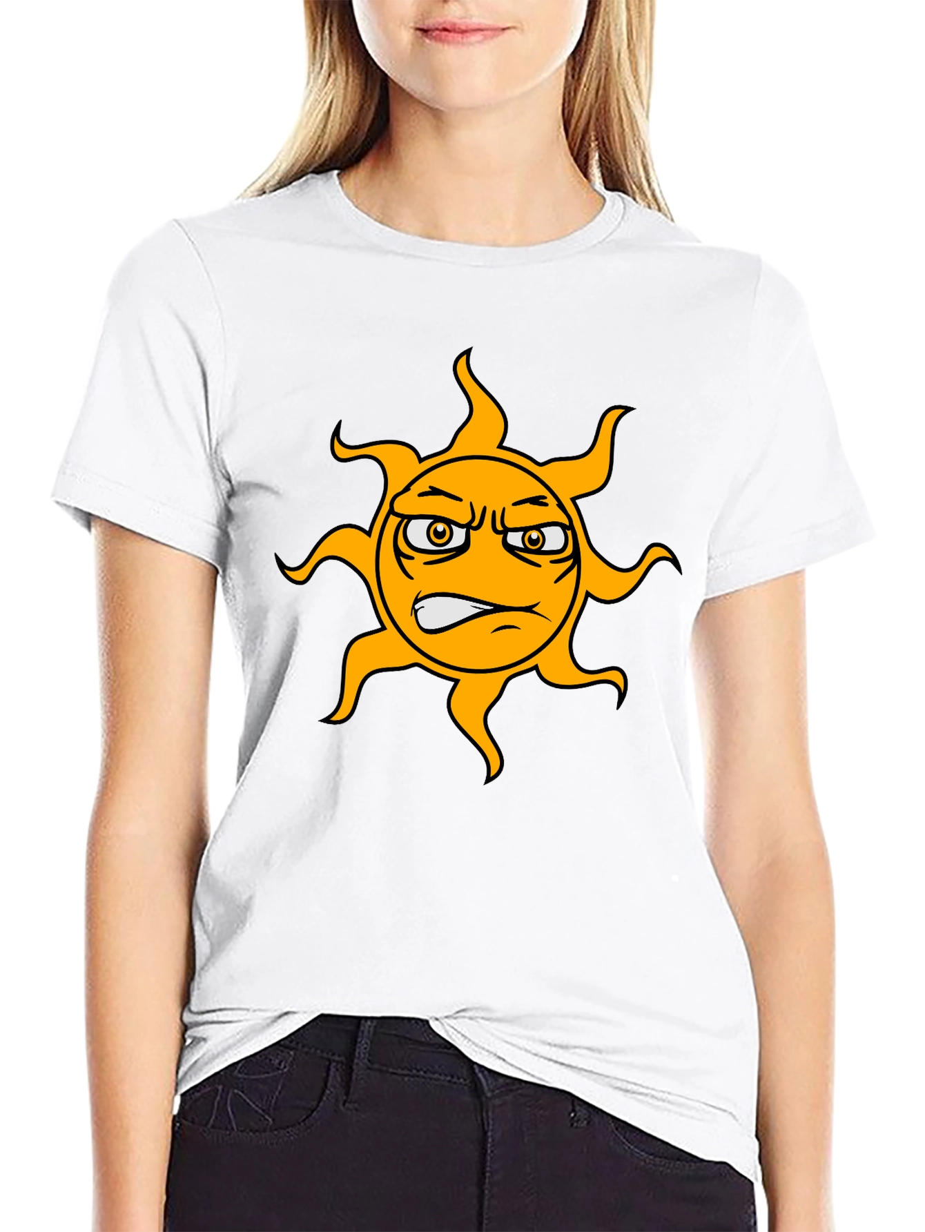 Grumpy Sun Graphic Tee - Black Cotton T-Shirt