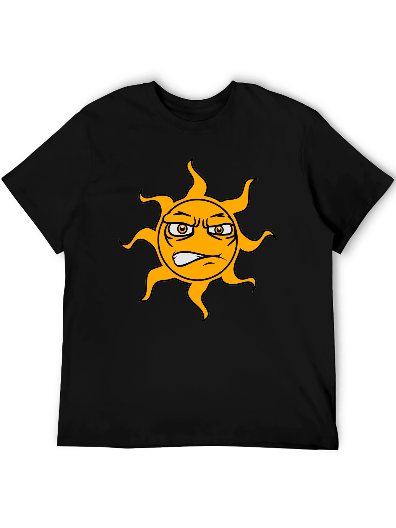 Grumpy Sun Graphic Tee - Black Cotton T-Shirt