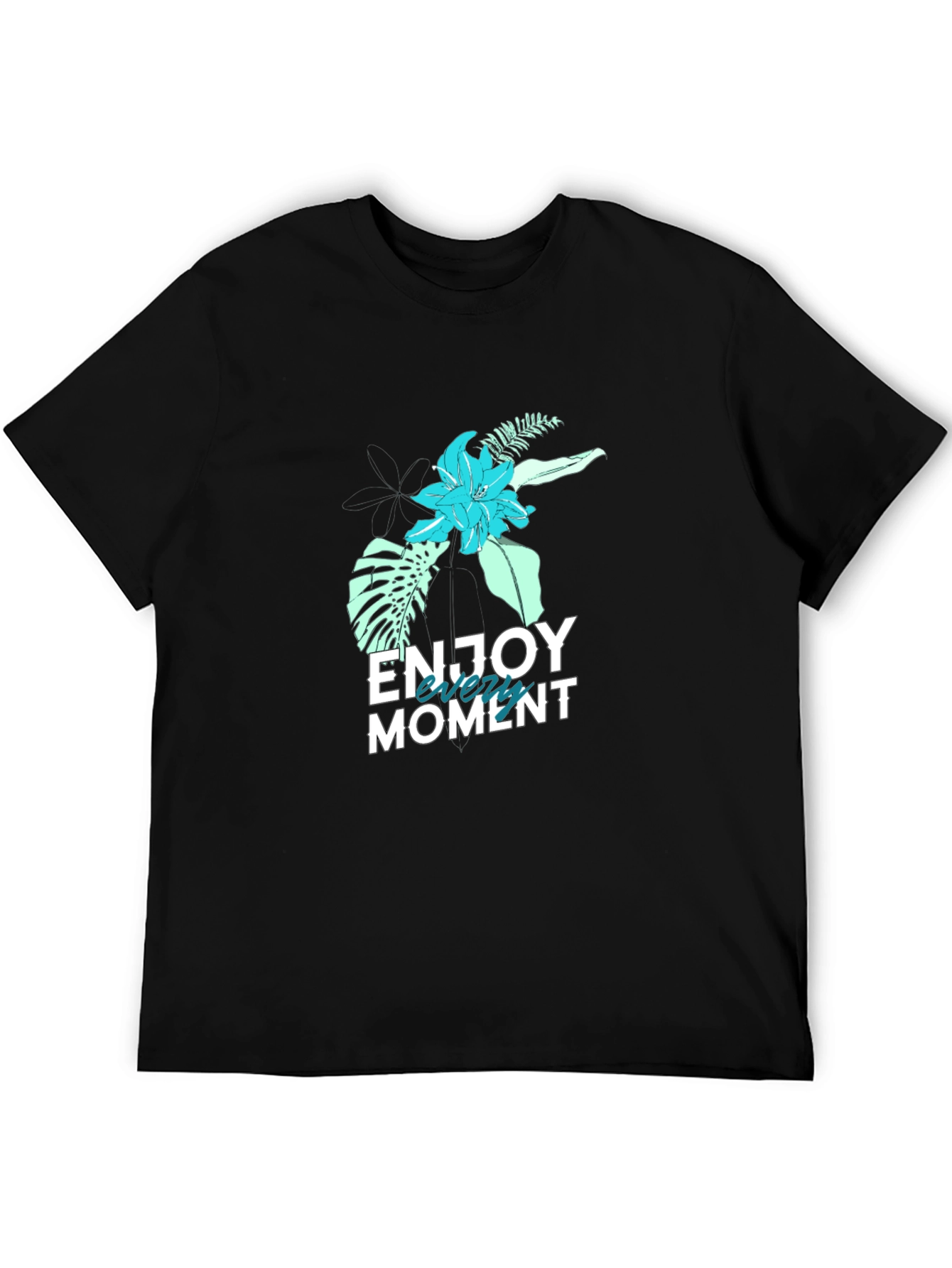 Mens Black Floral Enjoy the Moment Graphic Tee