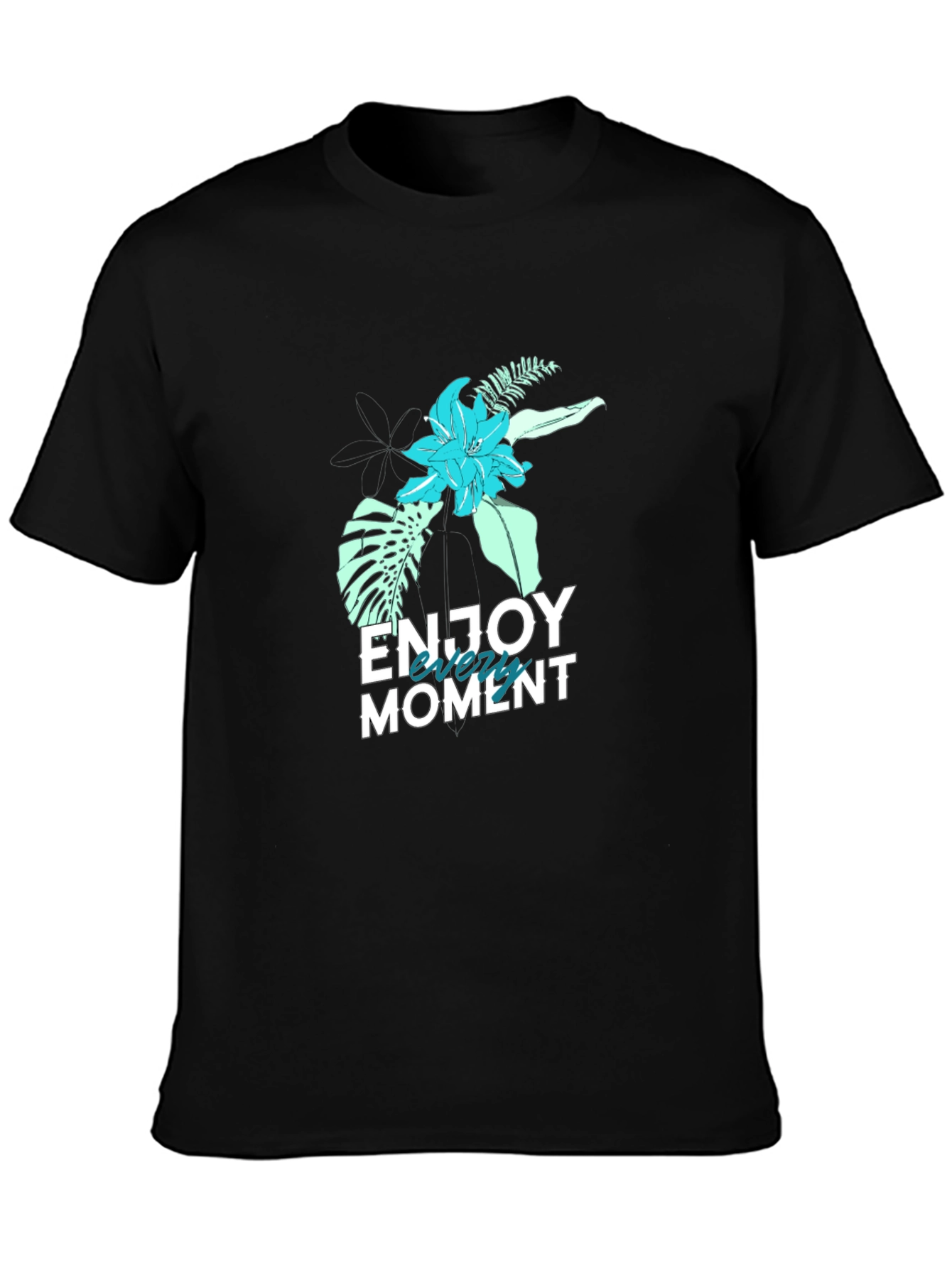 Mens Black Floral Enjoy the Moment Graphic Tee
