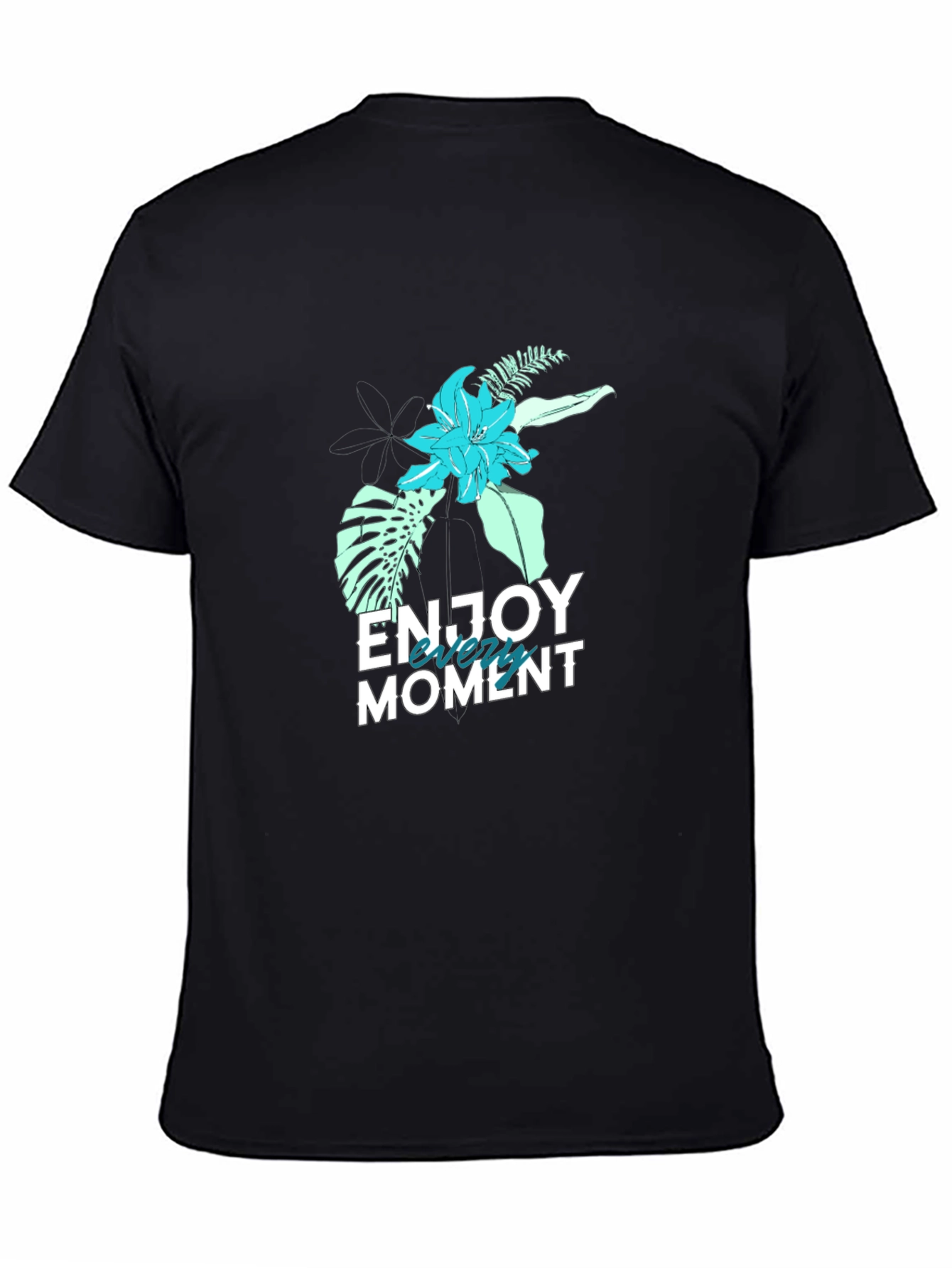 Mens Black Floral Enjoy the Moment Graphic Tee