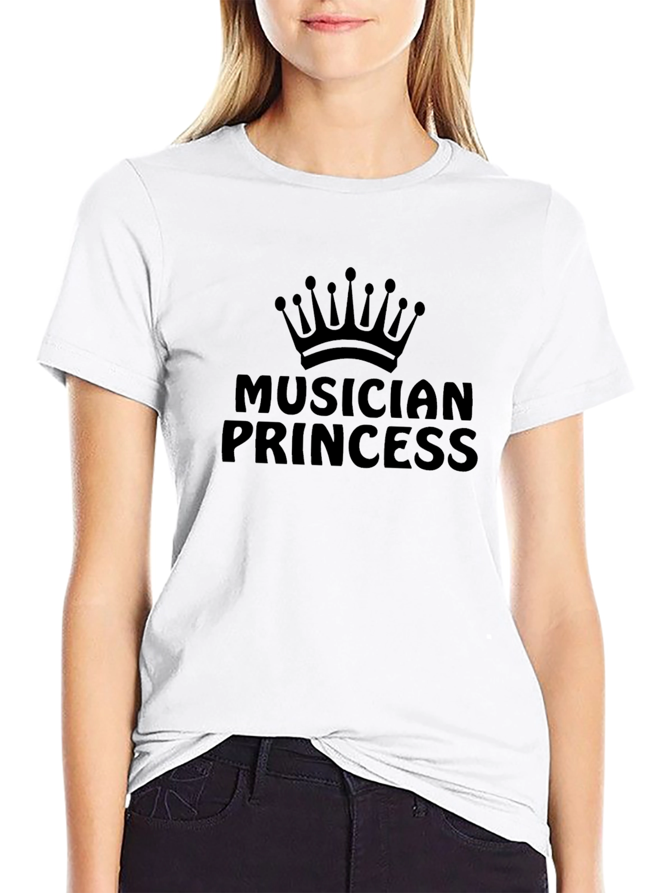 Musician Princess Graphic T-Shirt - Black Crew Neck Tee