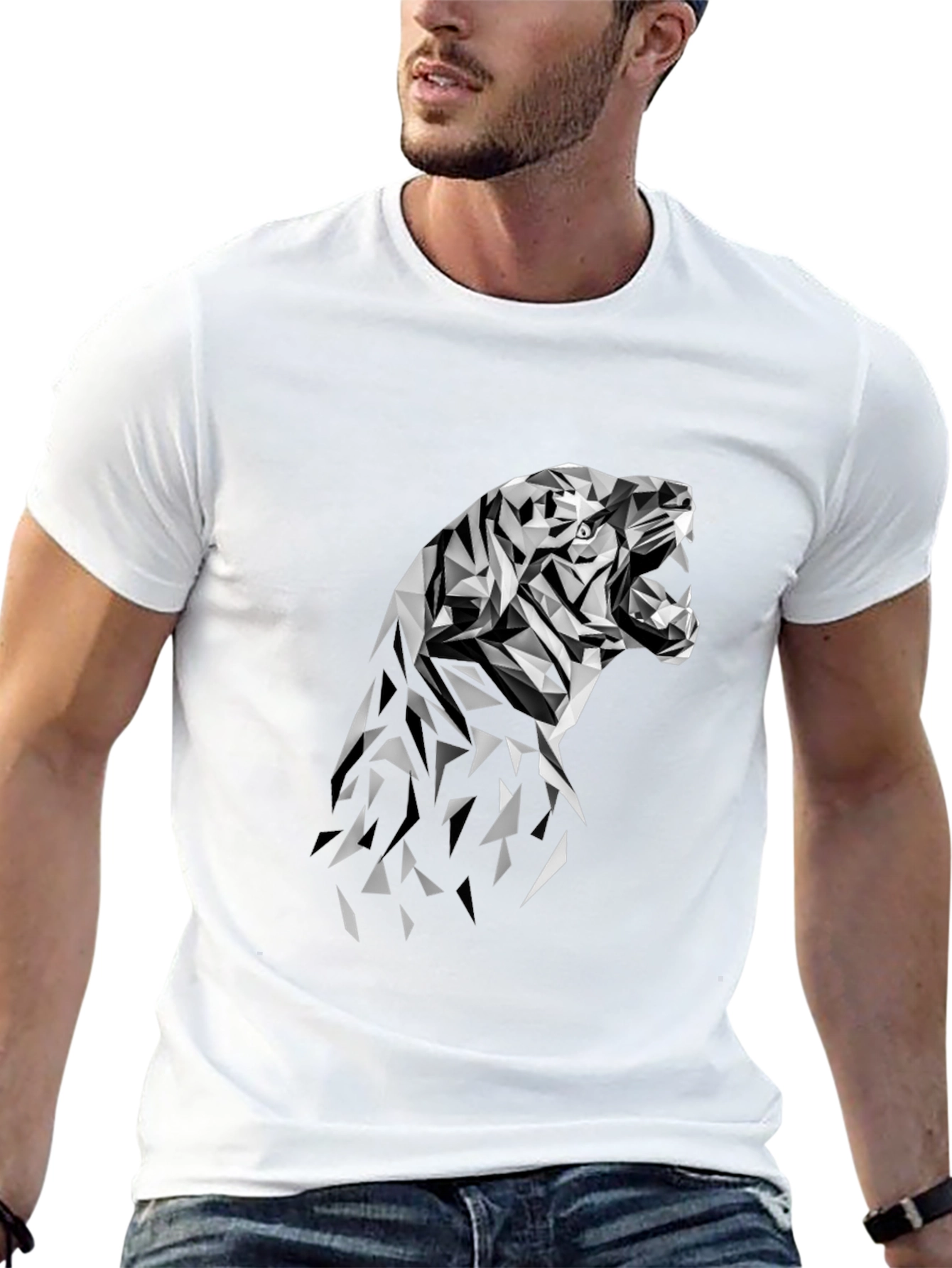 Geometric Tiger Graphic Tee - Modern Black T-Shirt