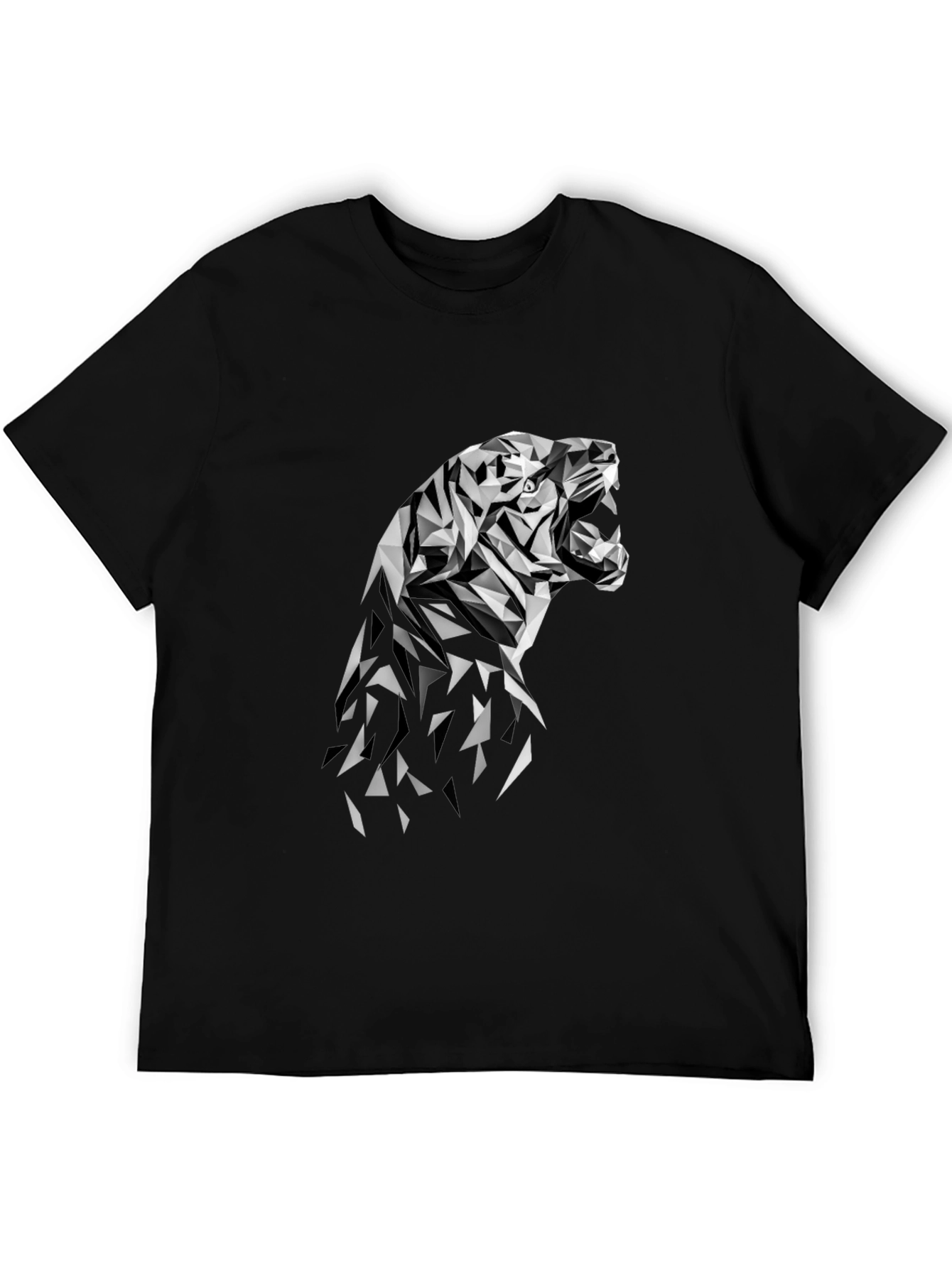 Geometric Tiger Graphic Tee - Modern Black T-Shirt