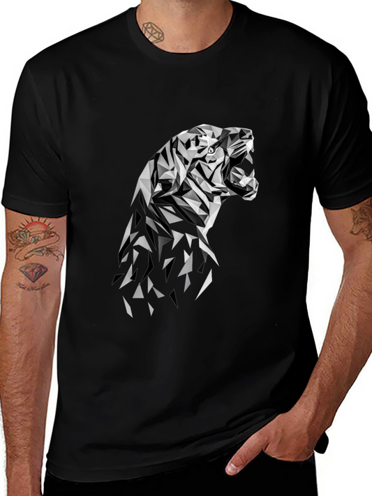 Geometric Tiger Graphic Tee - Modern Black T-Shirt