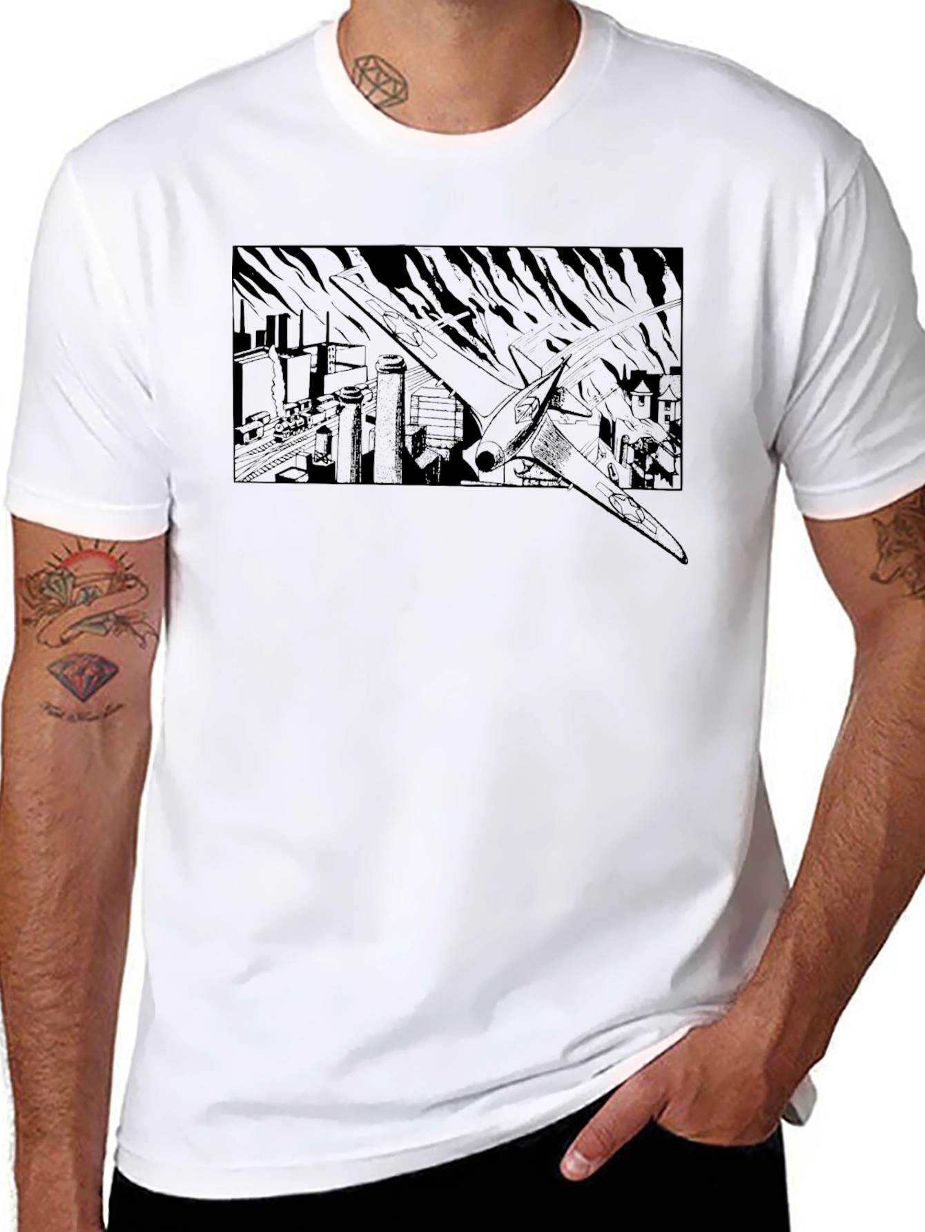 Retro Anime Cityscape Graphic Tee - Black