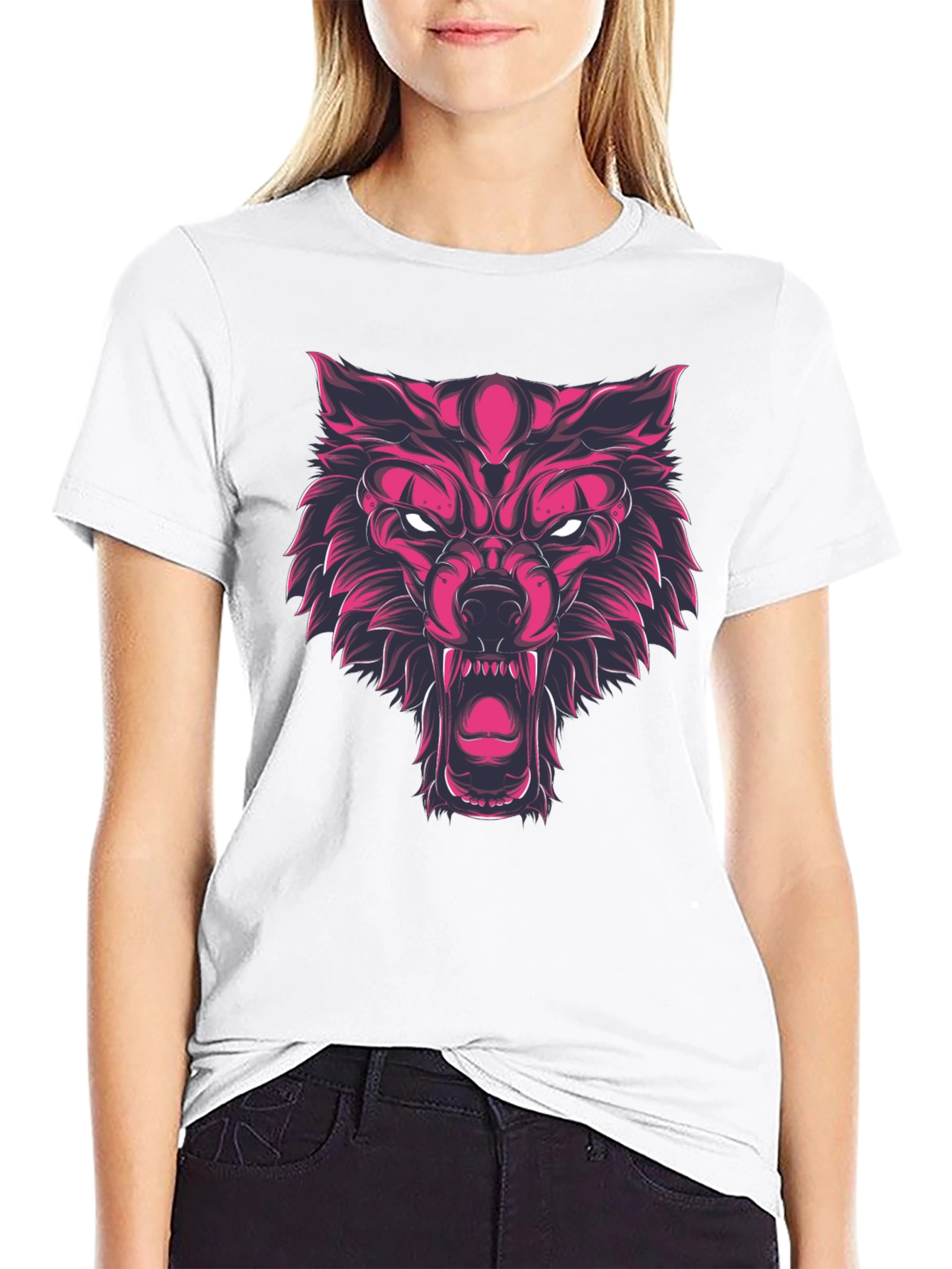 Fierce Wolf Graphic Print Black T-Shirt