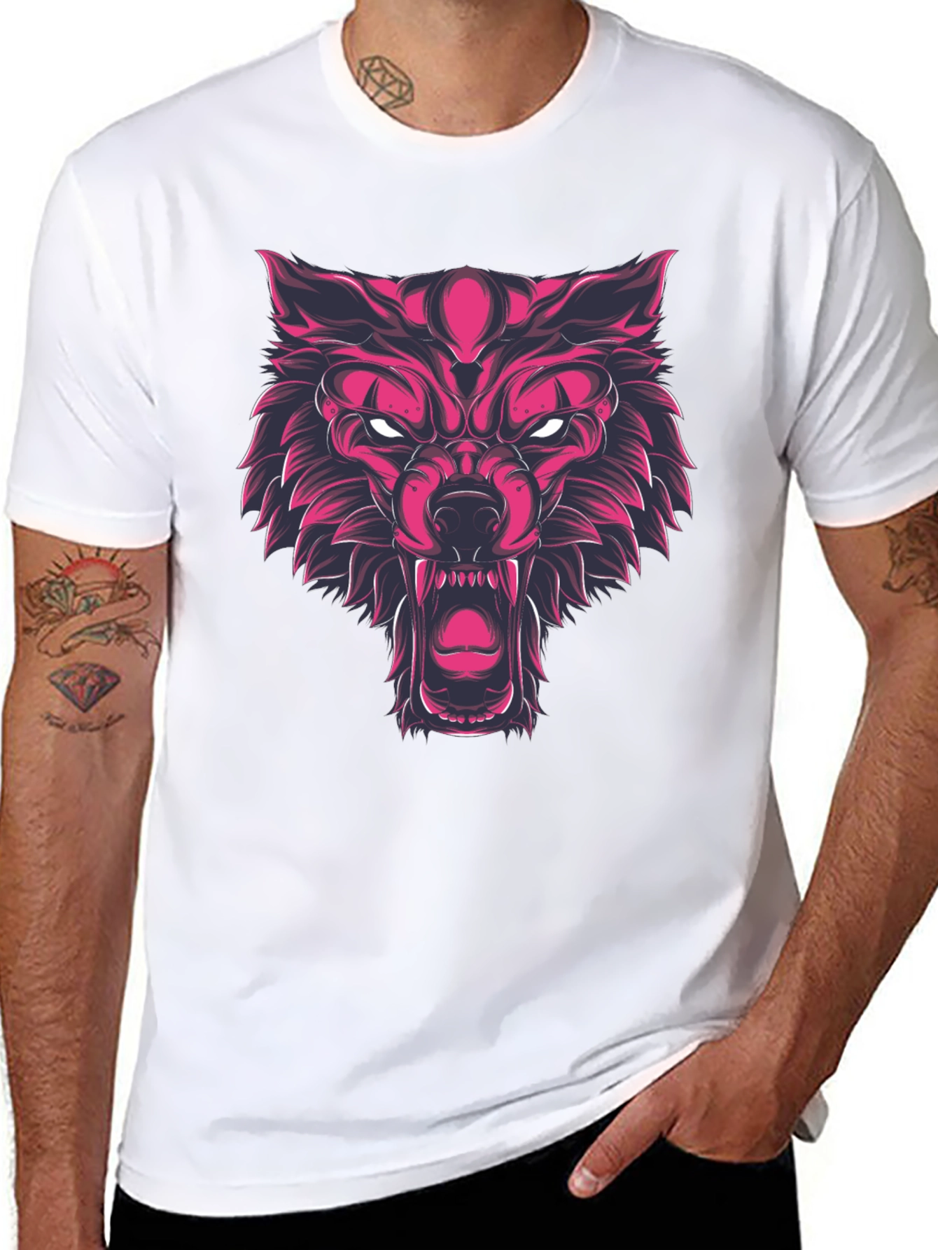Fierce Wolf Graphic Print Black T-Shirt