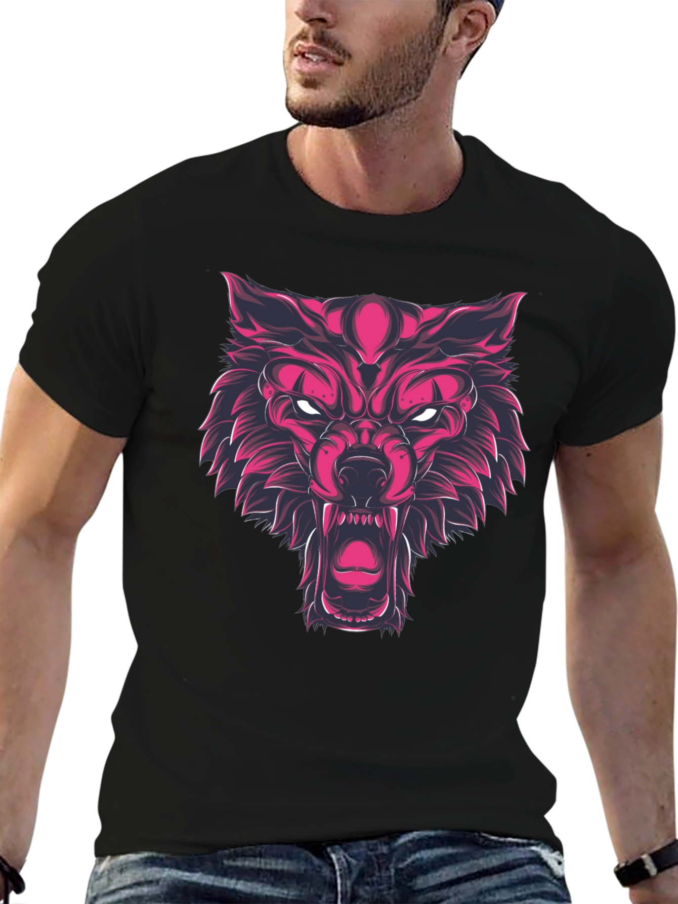 Fierce Wolf Graphic Print Black T-Shirt