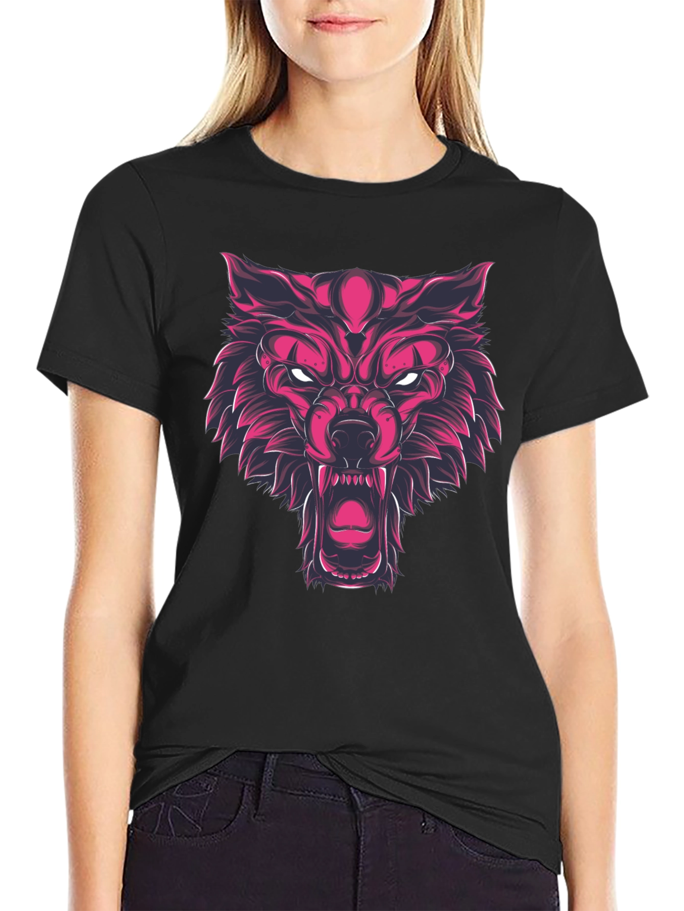 Fierce Wolf Graphic Print Black T-Shirt